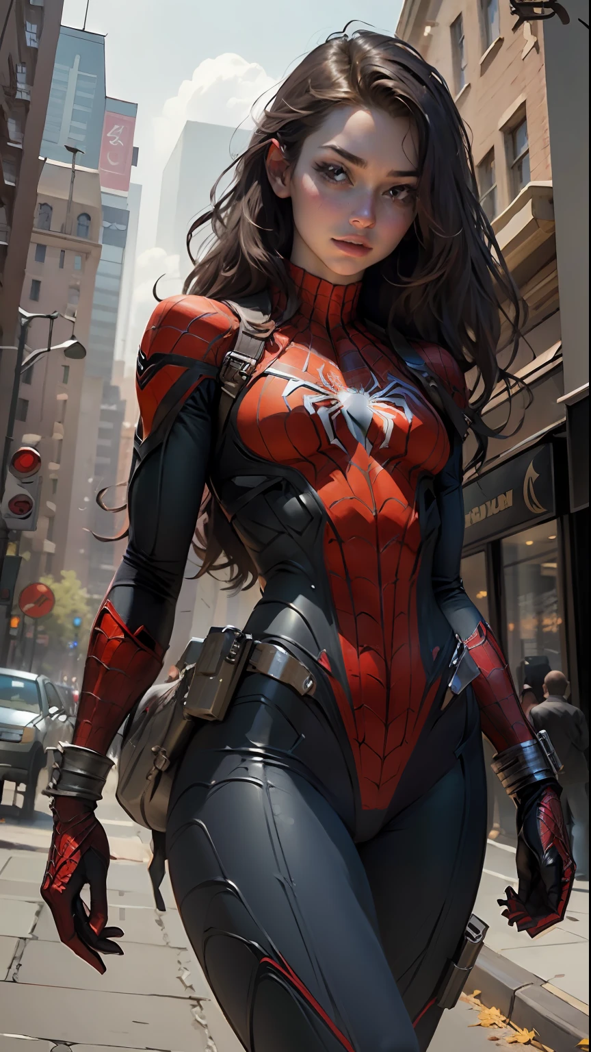 Beautiful woman detailed defined body using spider man cosplay, small breasts