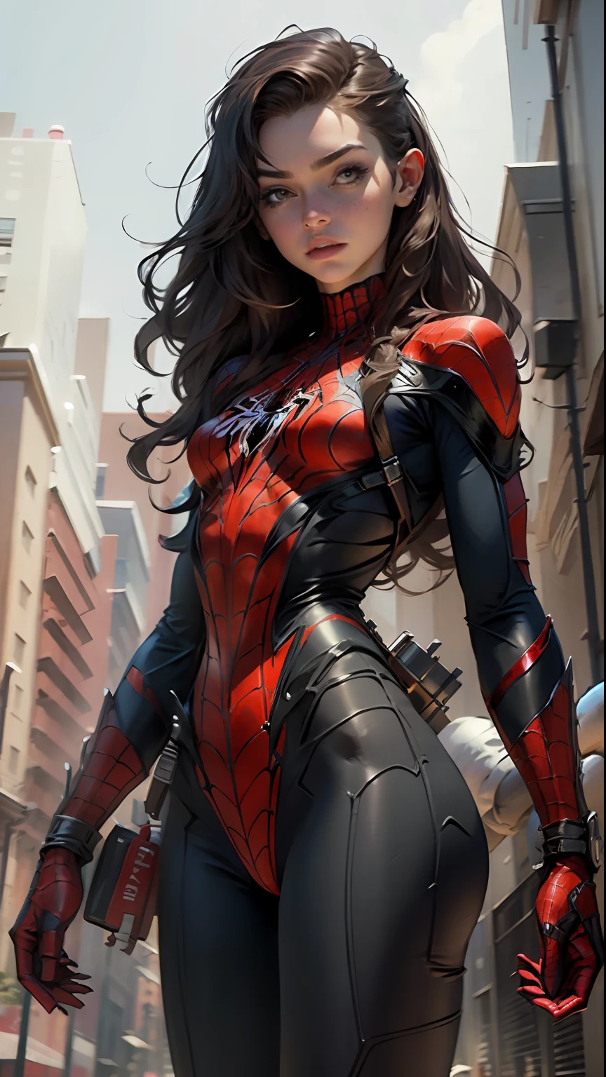 Beautiful woman detailed defined body using spider man cosplay, small breasts