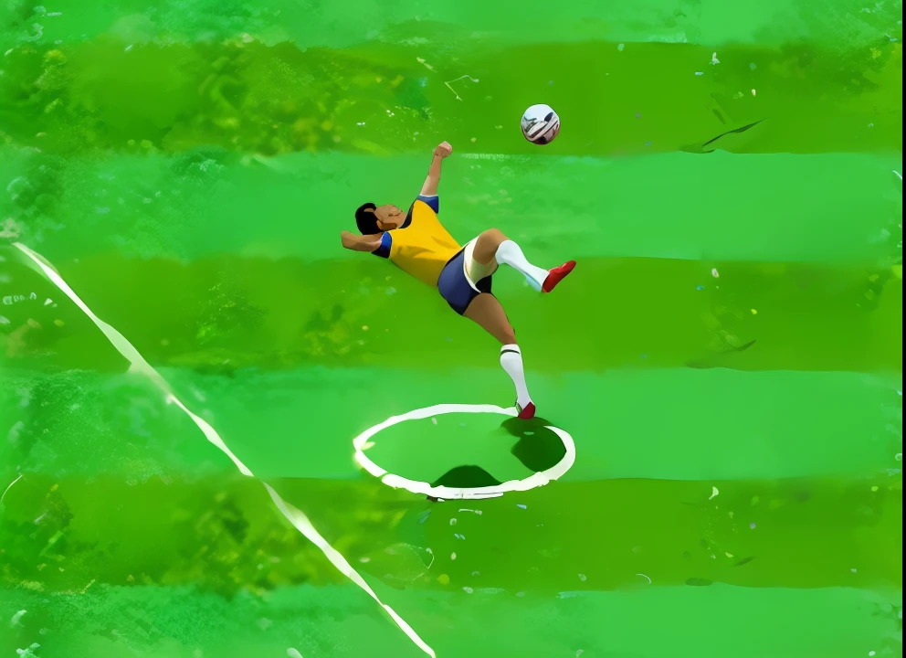 um close up de um jogo de futebol com um jogador chutando uma bola, tiro no ar, futebol, tiro voador, Chute de salto, Dando um chute, jogar futebol, Jogos de Sierra, Jogabilidade, retro 9 0 s, Dribles, trending dribble, dynamic shot, inspirado em Christen Dalsgaard, chute alto, Ronaldo brasileiro, jogador de futebol, Pose desesperada