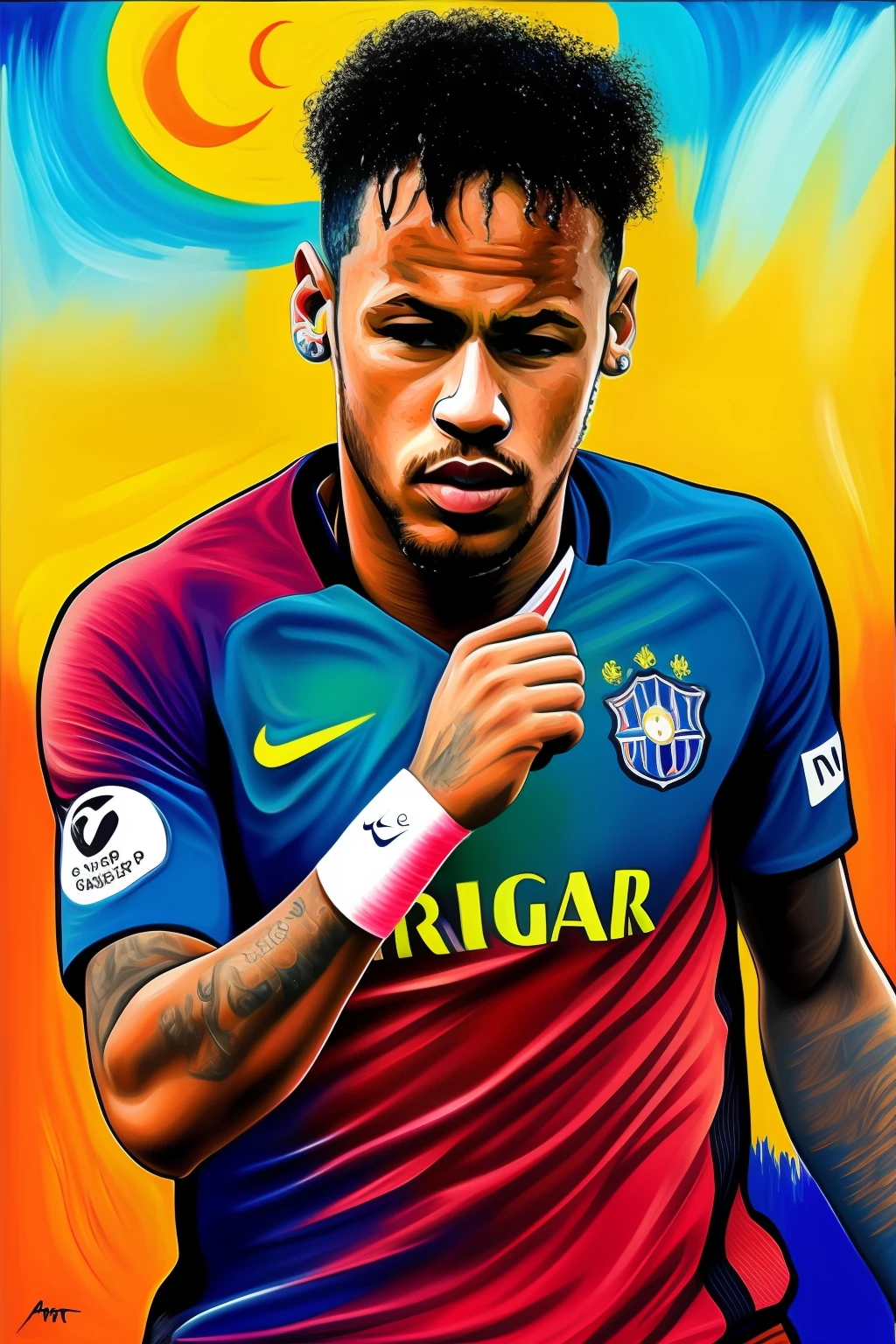 Por gentileza, crie uma arte do jogador Neymar  em estilo de pintura, como se ele fosse pintado pel oartista Van Gogh