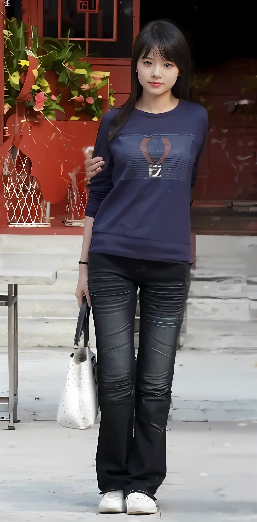 1 beautiful woman taking pictures on the grass of the villa,RAW photos,tmasterpiece,(highdetailskin:1.2),8k ultra high definition,digital SLR camera,gentlesoftlighting,high high quality,filmgrain,富士XT3,20 years old Asian woman,Wear simple clothes,T-shirt and skinny jeans,Detailed clothing details:1.3,perfect body figure,Perfect breasts and nipple bulge,The legs are straight and slender,Branded stylish shoes:0.6,Super detailed facial details and skin,Fair pink face and skin,The skin is pink,with light glowing,二重まぶた,Super detailed eyes,(Gloss on lips, eyeslashes, Glossy face, Best quality, Super high resolution, warm color,Wide lighting, naturalshadow), Sexy, Full body shooting: 1.8
