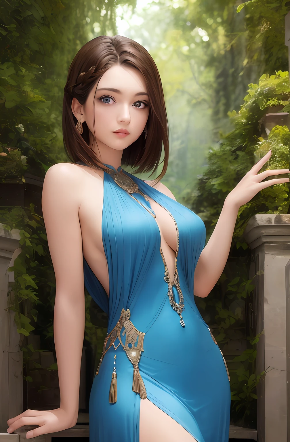 ((realistic:1.5)),((best quality)), ((masterpiece)),((detailed)), (1girl), {a beautiful female wearing a Sari}, (upper body:1.3),super-wide-angle lens,face focus, mature,sexy,toned muscles,long legs,curvy, barefoot, medium breasts, open cleavage, drooping breasts, thick thighs,wide hips, thin legs, green eyes,long black hair,floting hair,long eyelashes, (detailed face,beautiful eye, detailed pupilss,detailed clothes features, clear background:1.3), (Bindi,Jhumkas:1.3), (Armlet, Haar, Payal,Maang Tikka,Jhumkas,Kamarband,Bangles:1.3), mysterious ancient ruin, lush forests, deep canyons,bridge,river,cliff,cloud, lakes,rock,waterfalls, flowers, grass, fog,vine,tree, smoke, best shadow,bright details,sharp,perfect composistion, Intricate, Sharp focus, dramatic, by Frank Frazetta,by Julie Bell,by Olivia De Berardinis,by Luis Royo,by boris vallejo, (specular lighting:1.3),rim light, princesses, royal skimpy underwear, hugging and touching each other, teasing her friend's belly, teasing her friend's buttocks, blushing friend, biting her friend's ear lobe