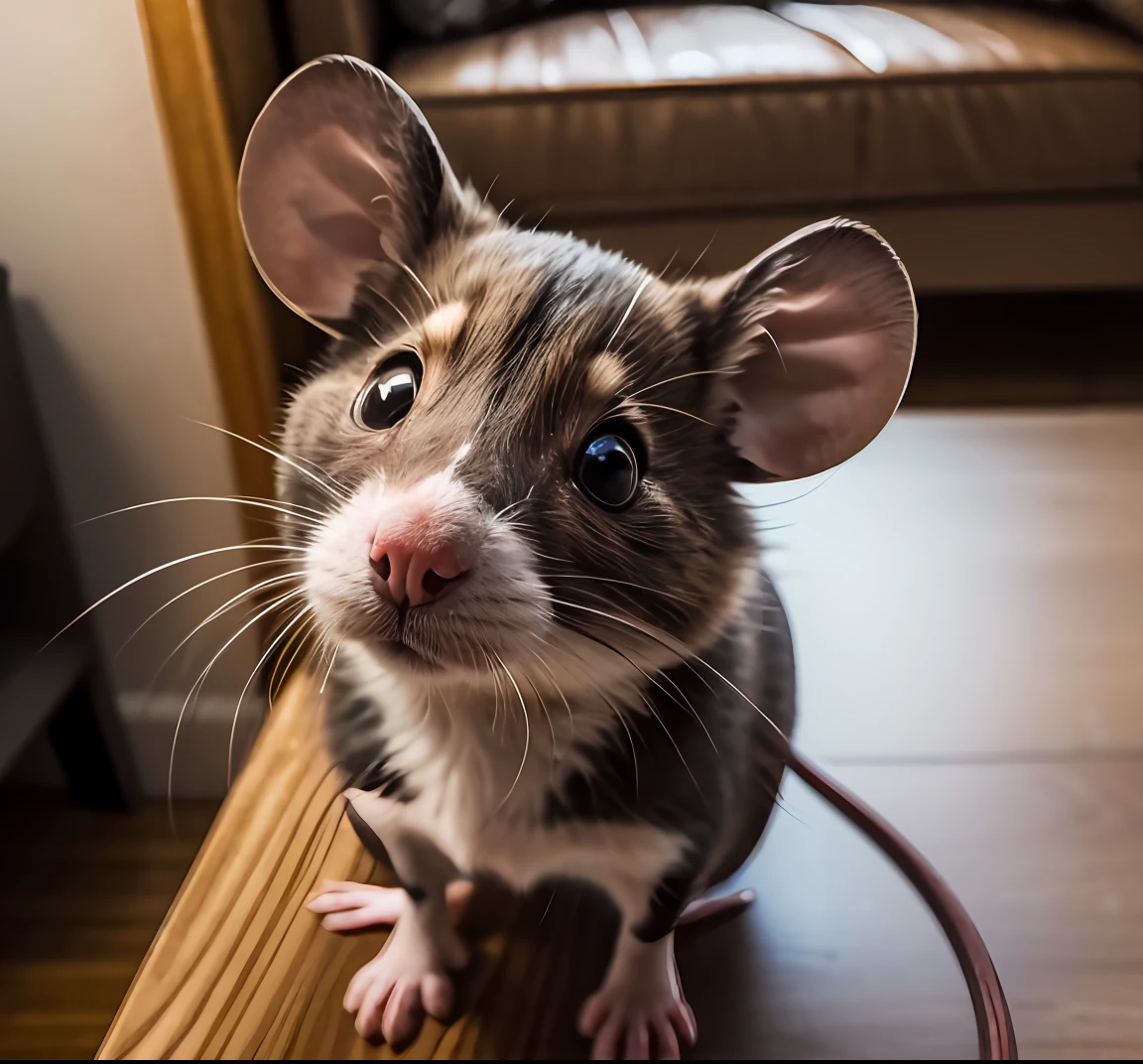 Foto selfie de um mouse, olhar triste, piedoso, altamente detalhado, realista, foco nítido
