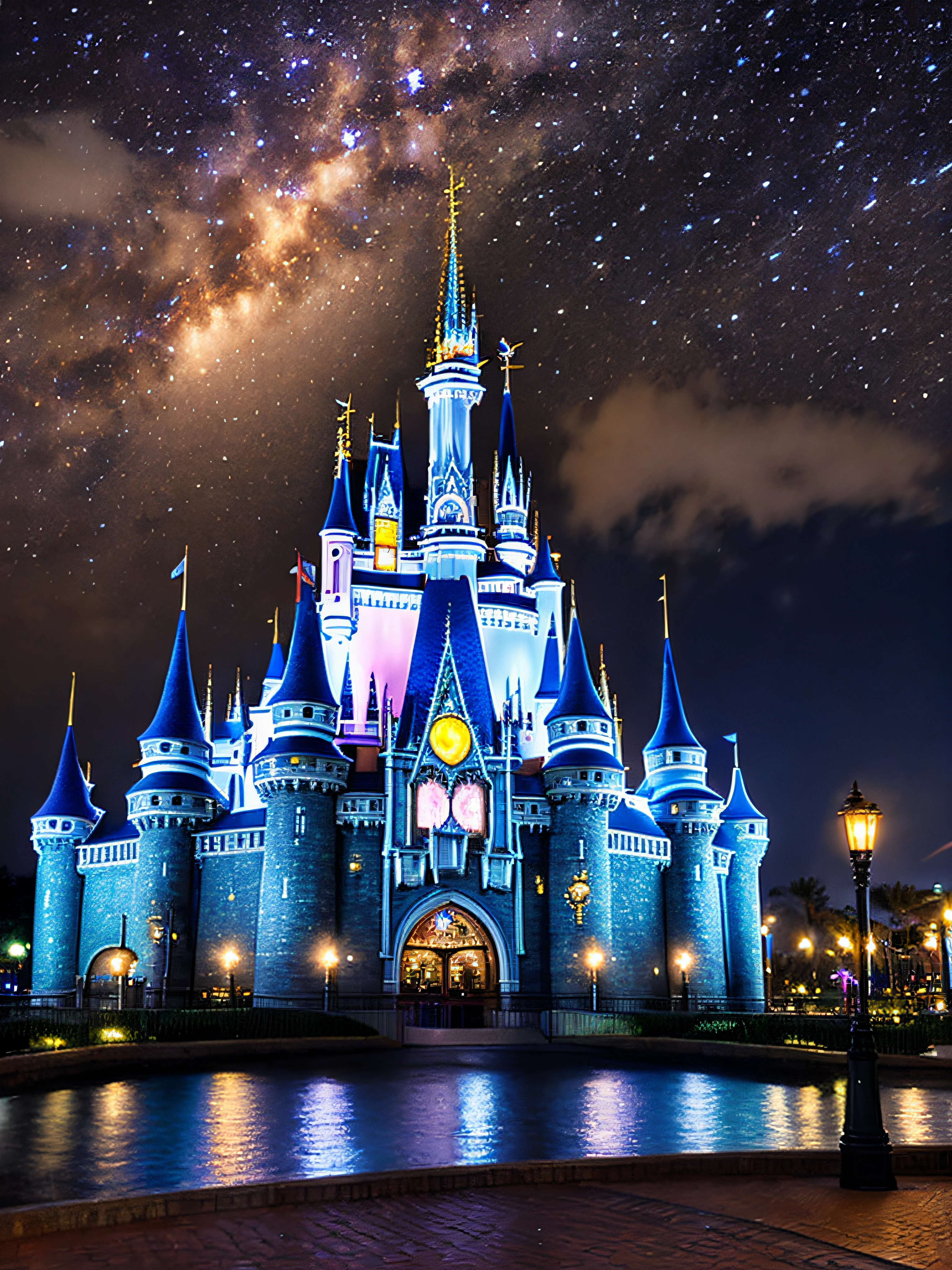 fotografia premiada do Parque Disney (in the nighttime) Orlando, Estados Unidos. castelo da Disney, ENTRADA, Photograph of Disney Castle at night, (cores vibrantes), (detalhes intrincados:0.9), cinematic portrayal, (HDR, hiperdetalhado:1.2), ( hiper-realismo, luz quente), (detalhes intrincados:0.9), (HDR, hiperdetalhado:1.2), (hiper-realismo, luz quente) lighting dramatic, fotografia noturna