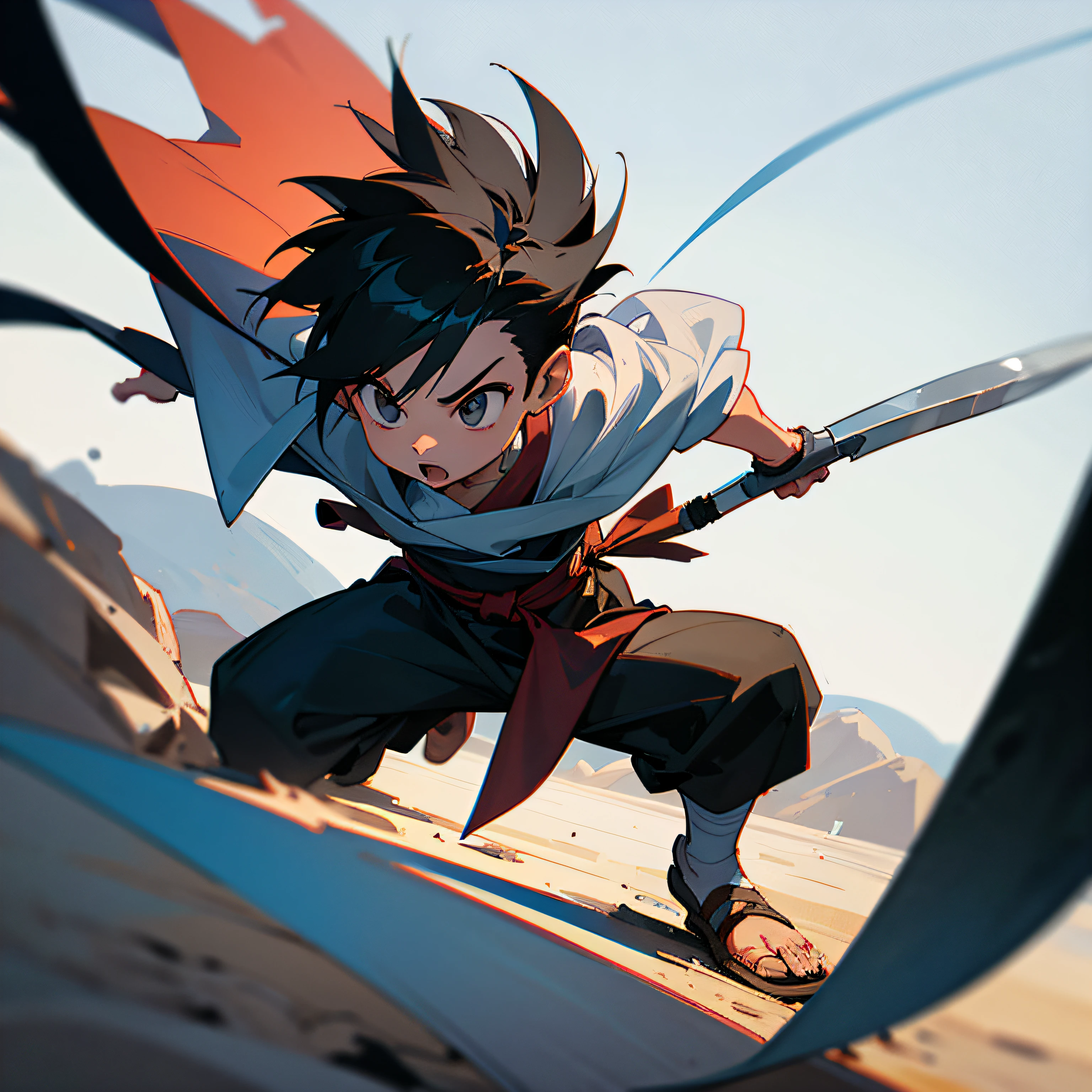 Child boy with big sickle