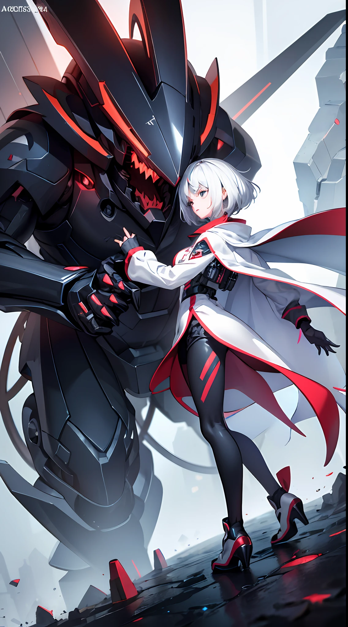 Anime girl with white hair cape standing in front of a huge monster, Best anime 4k konachan wallpaper, Badass anime 8 K, Anime art wallpaper 8 K, style of anime4 K, Anime art wallpaper 4k, cyberpunk anime girl mech, Anime art wallpaper 4 K, 4K anime wallpaper, Girl with white hair, Perfect white haired girl