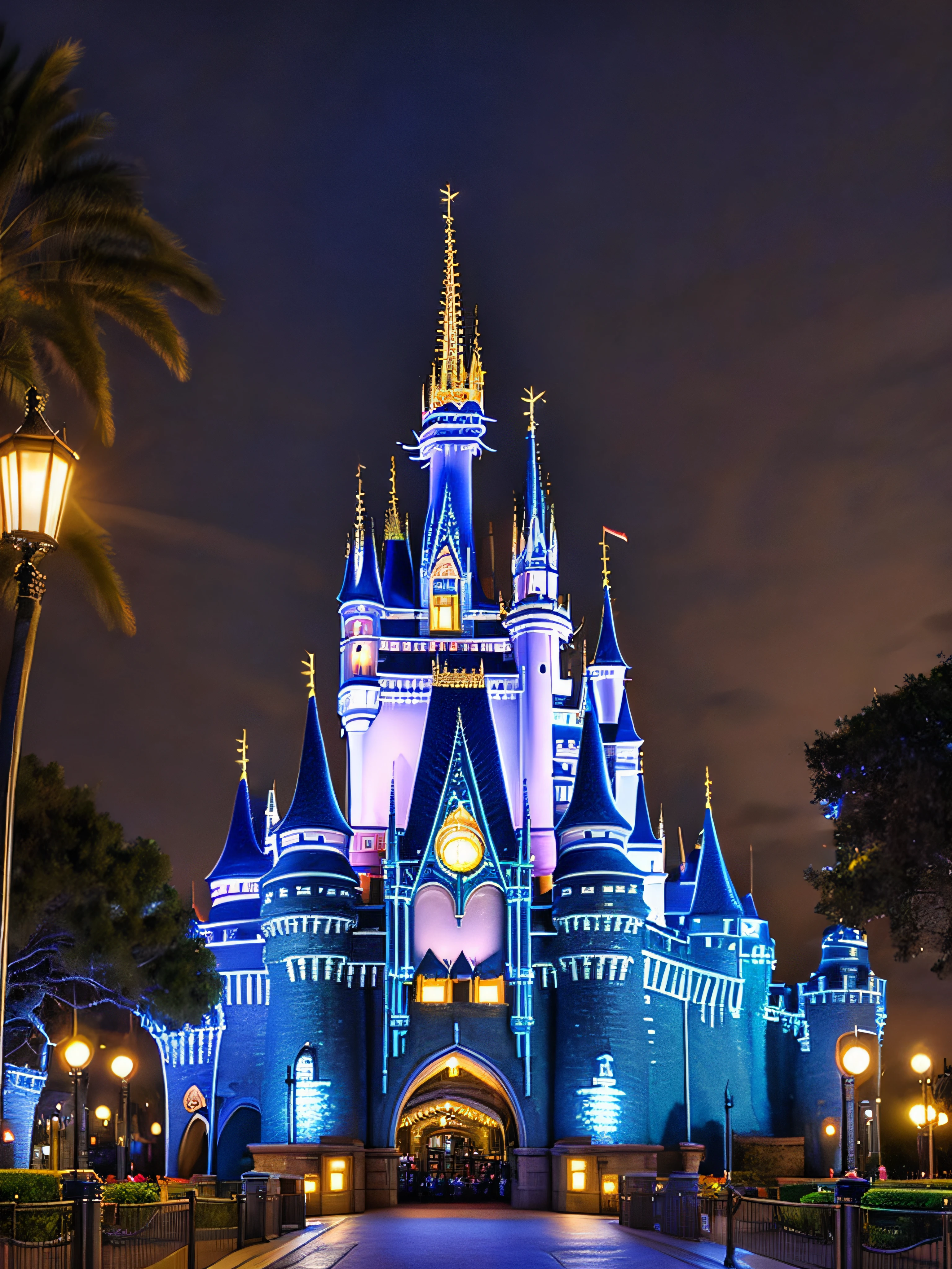 fotografia premiada do Parque Disney (in the nighttime) Orlando, Estados Unidos. castelo da Disney, ENTRADA, Photograph of Disney Castle at night, (cores vibrantes), (detalhes intrincados:0.9), cinematic portrayal, (HDR, hiperdetalhado:1.2), ( hiper-realismo, luz quente), (detalhes intrincados:0.9), (HDR, hiperdetalhado:1.2), (hiper-realismo, luz quente) lighting dramatic, fotografia noturna