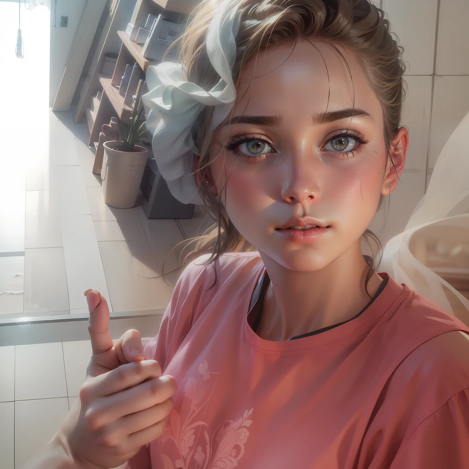 (RAW photo, 4k, masterpiece, high res,  extremely intricate) (photorealistic:1.4), cinematic lighting
1girl, solo focus, summer noon, hot, 1990s \(style\),cowboy shot,indoors