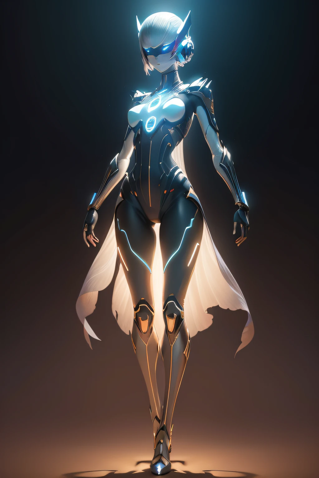 (extremely detailed CG unity 8k wallpaper,masterpiece, best quality, ultra-detailed),(best illumination, best shadow, an extremely delicate and beautiful),floating,high-tech android, futuristic design, sleek silhouette, dynamic pose, glowing eyes, metallic textures, advanced technology