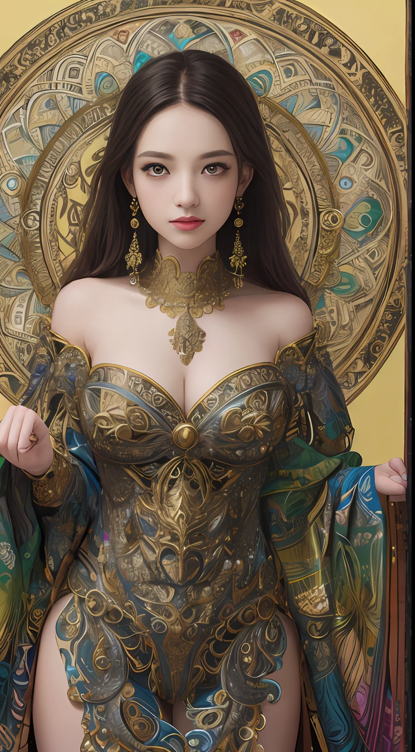(masterpiece, top quality, best quality, official art, beautiful and aesthetic:1.2), (1girl), extreme detailed,colorful,highest detailed, official art, unity 8k wallpaper, ultra detailed, beautiful and aesthetic, beautiful, masterpiece, best quality, (zentangle, mandala, tangle, entangle) ,holy light,gold foil,gold leaf art,glitter drawing, PerfectNwsjMajic