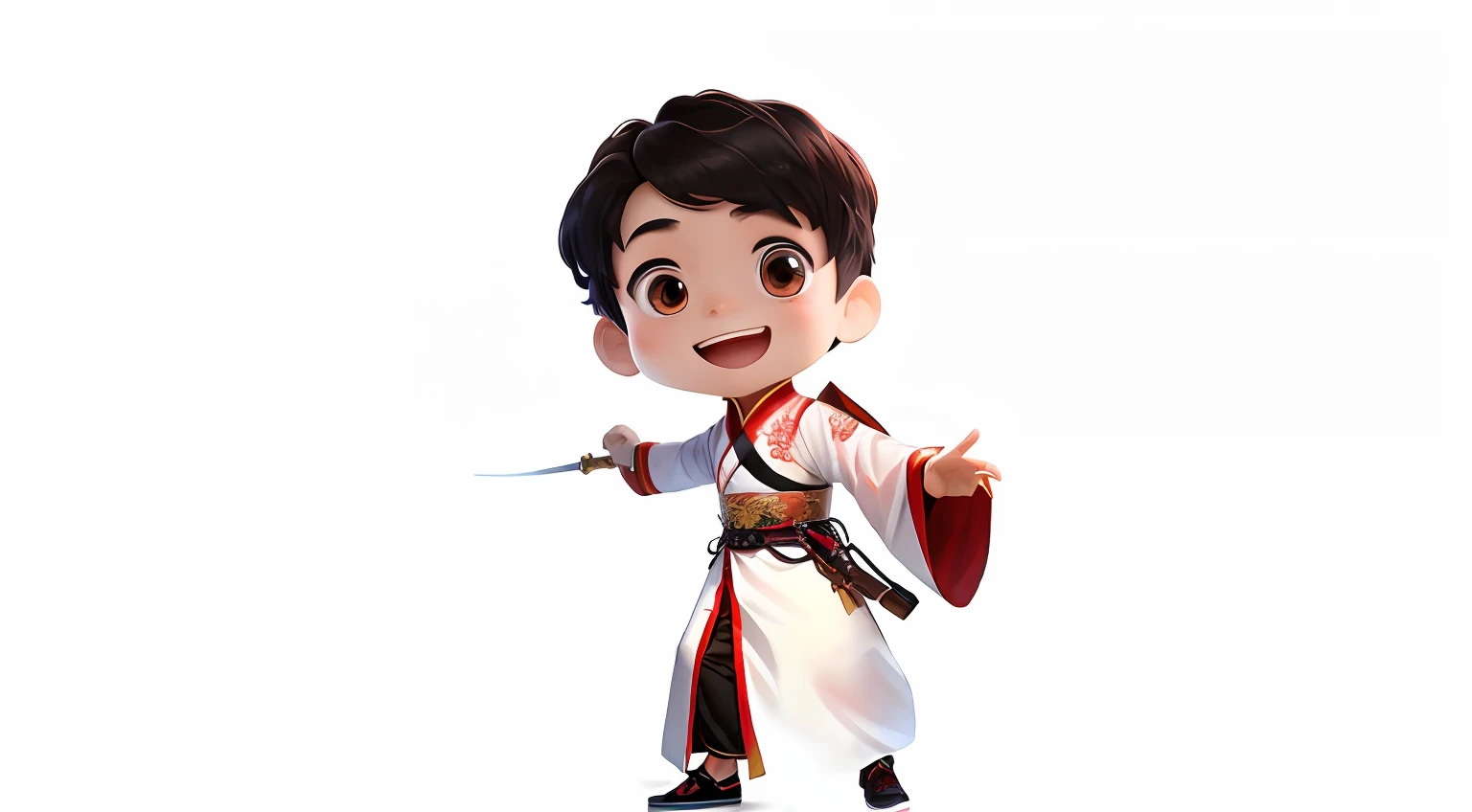 Chinese-style juvenile Hanfu,Cute and handsome，Long sword in hand，martial art
