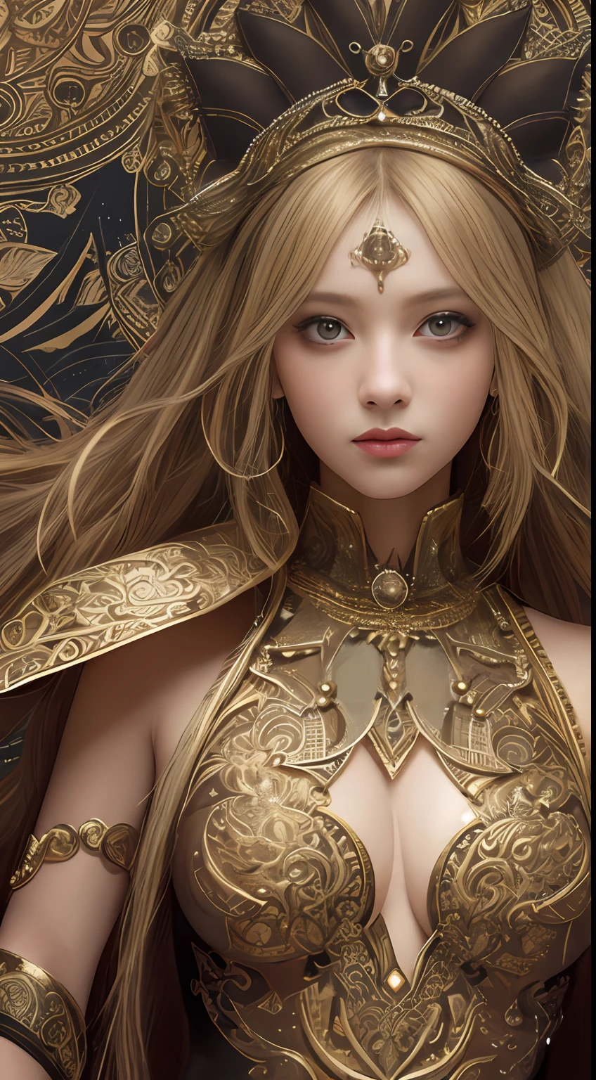 (masterpiece, top quality, best quality, official art, beautiful and aesthetic:1.2), (1girl), extreme detailed,colorful,highest detailed, official art, unity 8k wallpaper, ultra detailed, beautiful and aesthetic, beautiful, masterpiece, best quality, (zentangle, mandala, tangle, entangle) ,holy light,gold foil,gold leaf art,glitter drawing, PerfectNwsjMajic