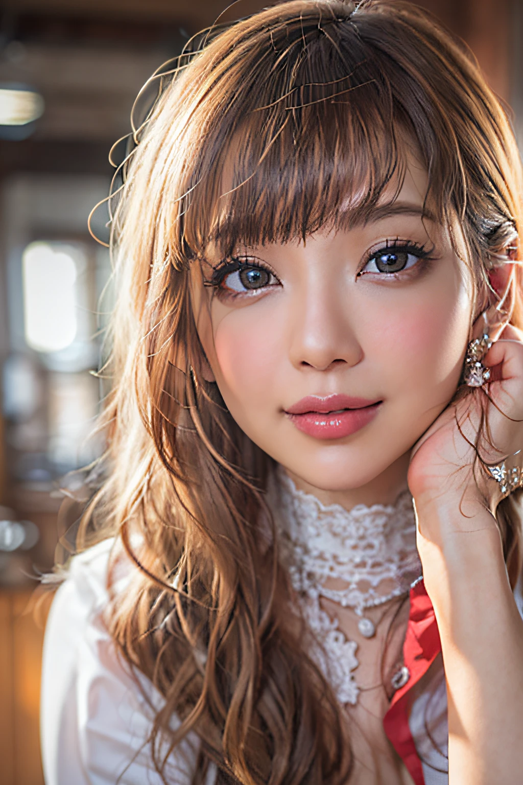 Delicate, masuter piece, Beautiful detailed, colourfull, Finely detailed,Detailed lips, Intricate details, (1 woman:1.1), Clean face、A detailed face、(Gorgeous and beautiful 30 years old), (Tied hair:1.1), (50mm Sigma f/1.4 ZEISS lens, F1.4, 1/800s, ISO 100, fotograpy:1.1), large full breasts,(Photorealistic:1.1), Solo, up looking_で_viewer, Tall lady, ,Happy smile, from a_front, , slim_Legs, The thighs are raw_the gap, Model, Lens Flare, Choker,(A MILF_Street,traditional_Duan,crouching cowgirl, vaginal, POV,