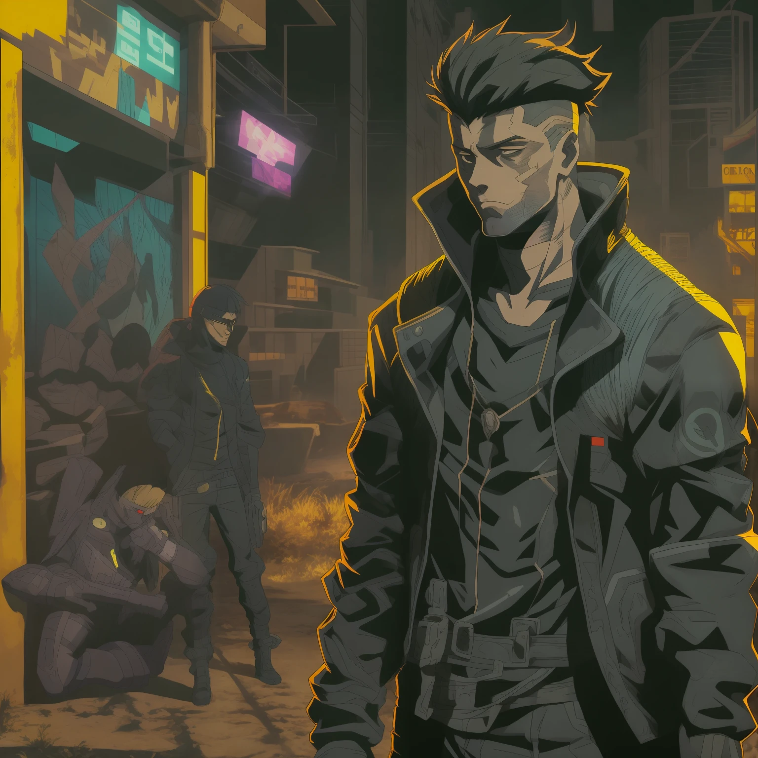 Crie a arte de um personagem humano jovem masculino, estatura mediana e porte normal, vestindo camiseta, jaqueta de trincheira longo da cor preta, estilo detetive noir, inspirado no jogo Shadowrun, cyberpunk noir fantasy