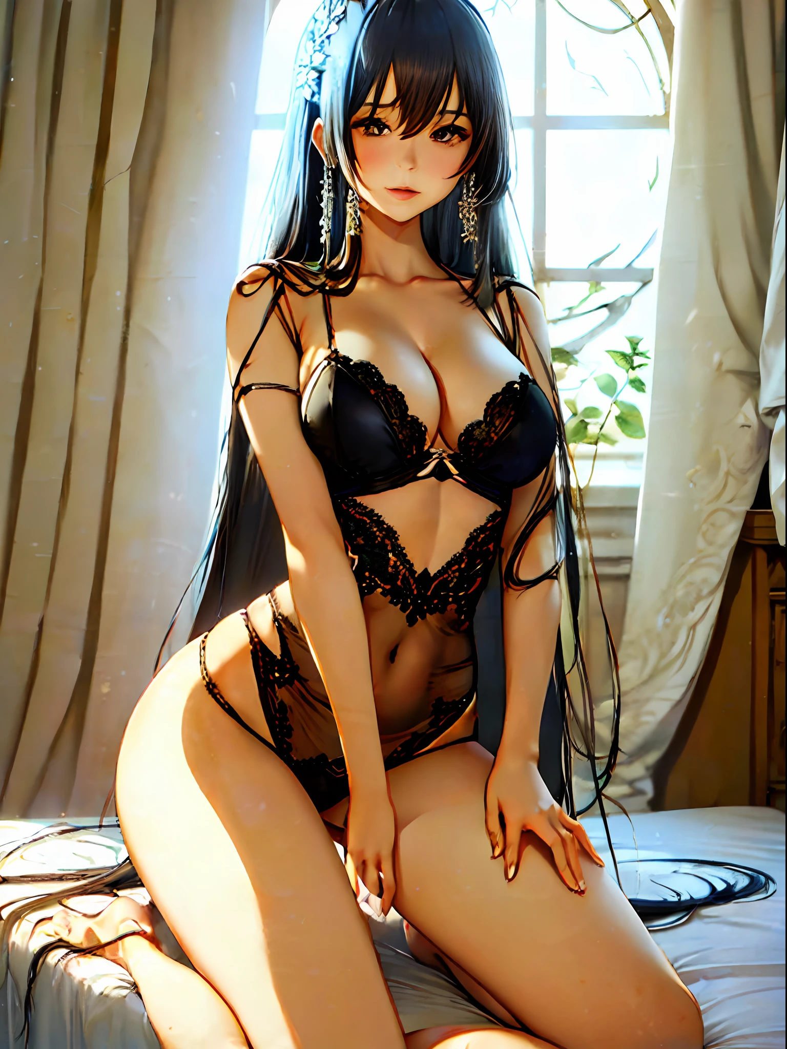 (Enrich the picture,Masterpiece level quality)Beautiful 8K CG artwork,Goddess-like posture,Kneeling exercise,Slim and soft,Translucent skin,Black hair、The beauty of extra-long hair, Super Long Straight Hair,The skin is fair and juicy,Big JK Uniform,Perspective Part 1.2x enhanced silhouette effect,Exquisite transparent blues pattern in pajamas,The details are intricate and exquisite,The background is slightly blurred,Charming and lustful leg seduction,Drool,Big breasts H cup,Blush,
