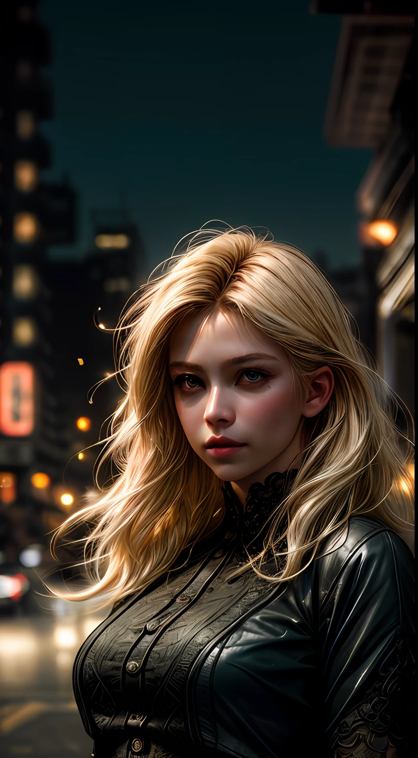 close up of a gorgeous young woman, blonde hair, candid, street photo, wind, busy city, nighttime, moon glow, natural skin texture, 24mm, 4k textures, soft cinematic light, RAW photo, photorealism, photorealistic, intricate, elegant, highly detailed, sharp focus, ((((cinematic look)))), soothing tones, insane details, intricate details, hyperdetailed, low contrast, soft cinematic light, dim colors, exposure blend, hdr, faded
