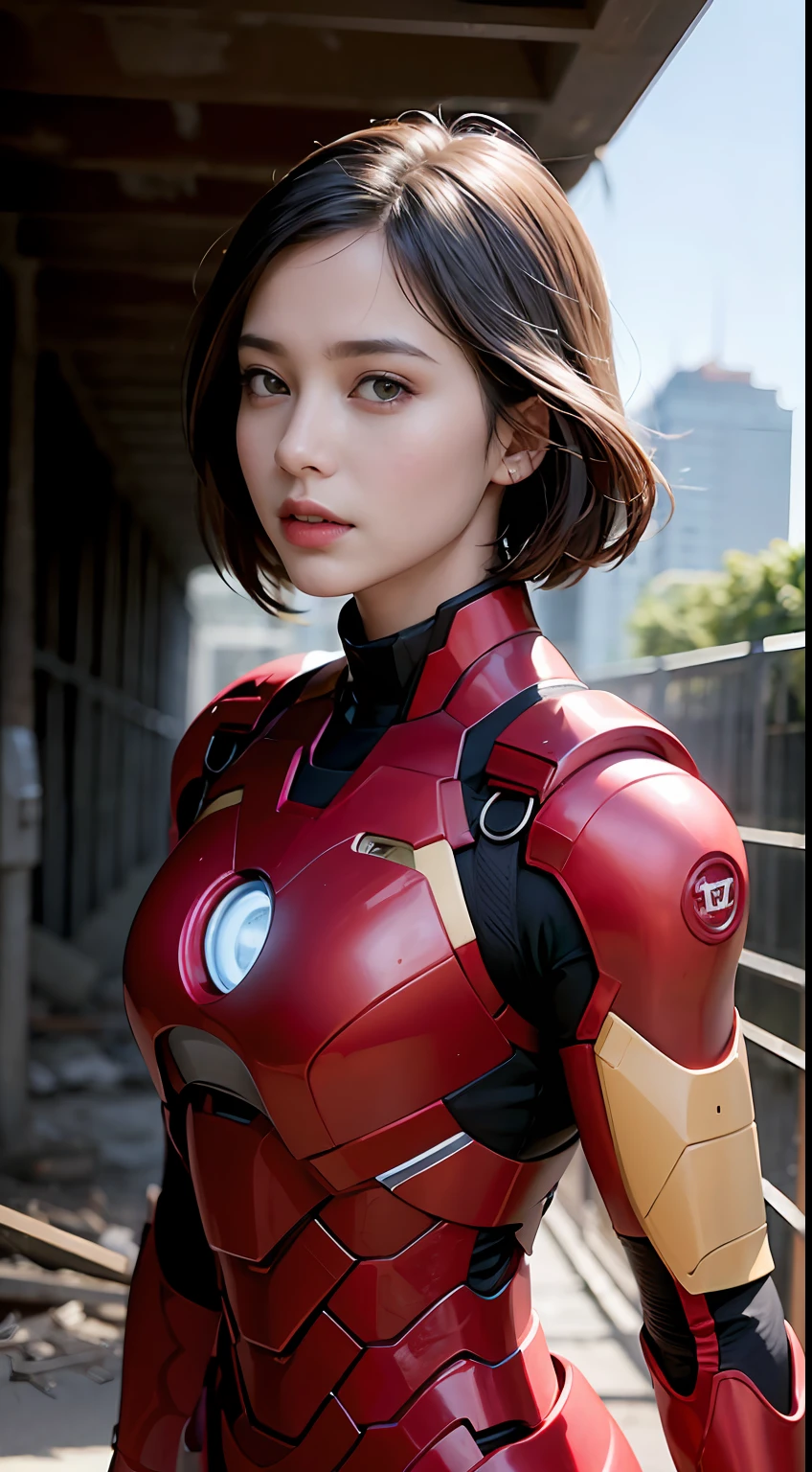 (1girl:1.3), solo,__body-parts__, official art, unity 8k wallpaper, ultra detailed, beautiful and aesthetic, beautiful, masterpiece, best quality, RAW, masterpiece, super fine photo,, best quality, super high Resolution, photorealistic, sunlight, full body portrait, stunningly beautiful,, dynamic pose, delicate face, vibrant eyes, (side view), she is wearing a futuristic Iron Man mech, red and gold, Highly detailed abandoned warehouse background, detailed face, detailed complex busy background, messy, gorgeous, milky, high detailed skin, realistic skin details, visible pores, sharp focus, volumetric fog, 8k uhd, dslr camera, High quality, film grain, fair skin, photorealism, lomography, sprawling metropolis in a futuristic dystopia, view from below, translucent