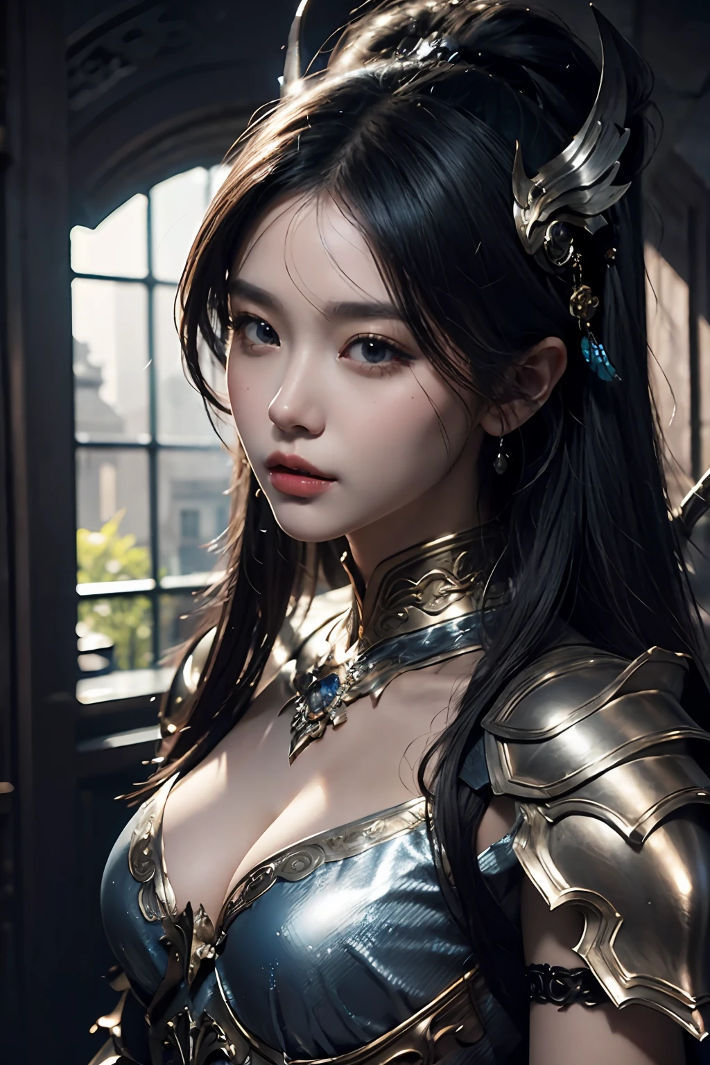 a close up of a woman in a silver and blue dress, chengwei pan on artstation, by Yang J, detailed fantasy art, stunning character art, fanart best artstation, epic exquisite character art, beautiful armor, extremely detailed artgerm, detailed digital anime art, artgerm on artstation pixiv, armor girl