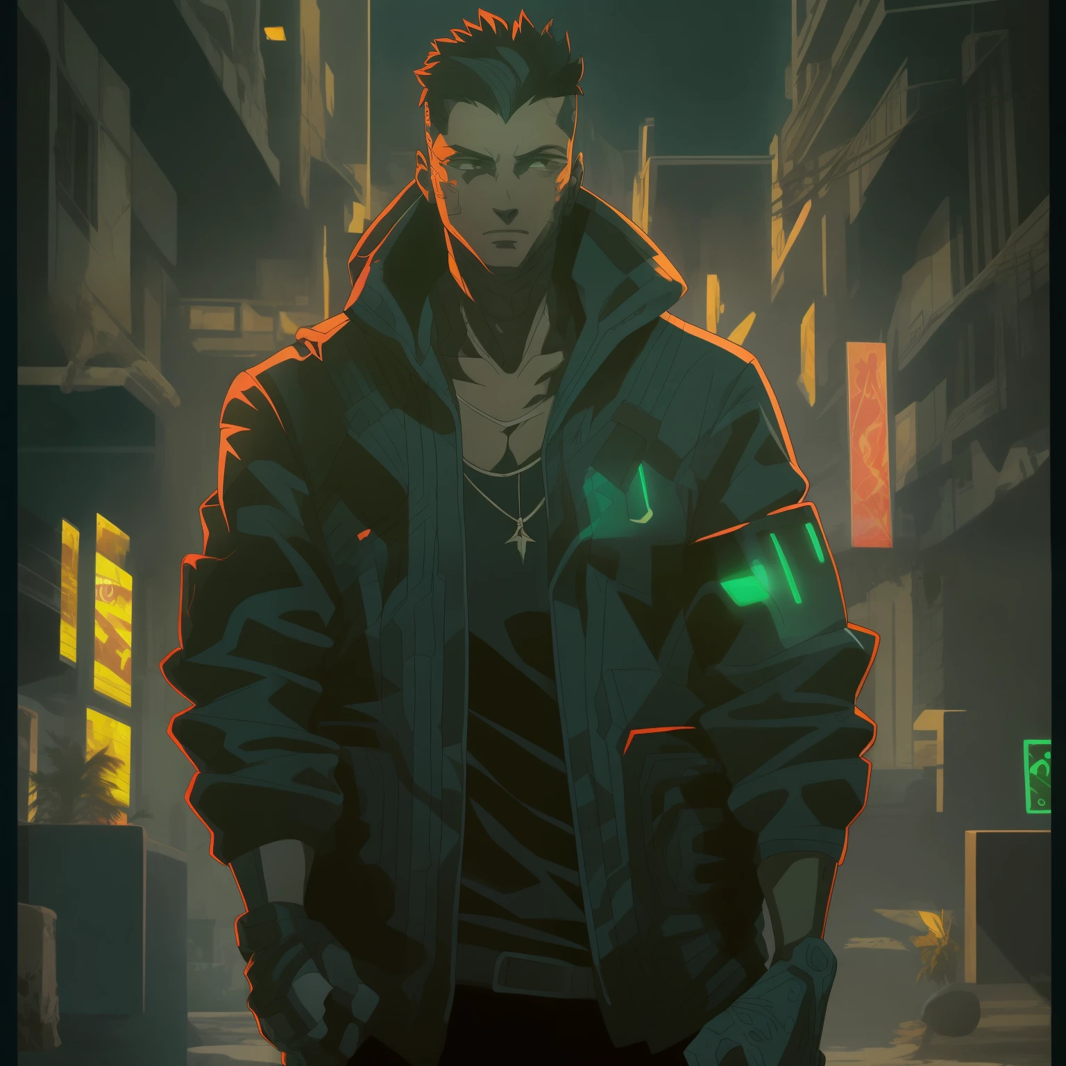 Crie a arte de um personagem humano jovem masculino, estatura mediana e porte normal, vestindo camiseta, jaqueta de trincheira longo da cor preta, estilo detetive noir, inspirado no jogo Shadowrun, cyberpunk noir fantasy