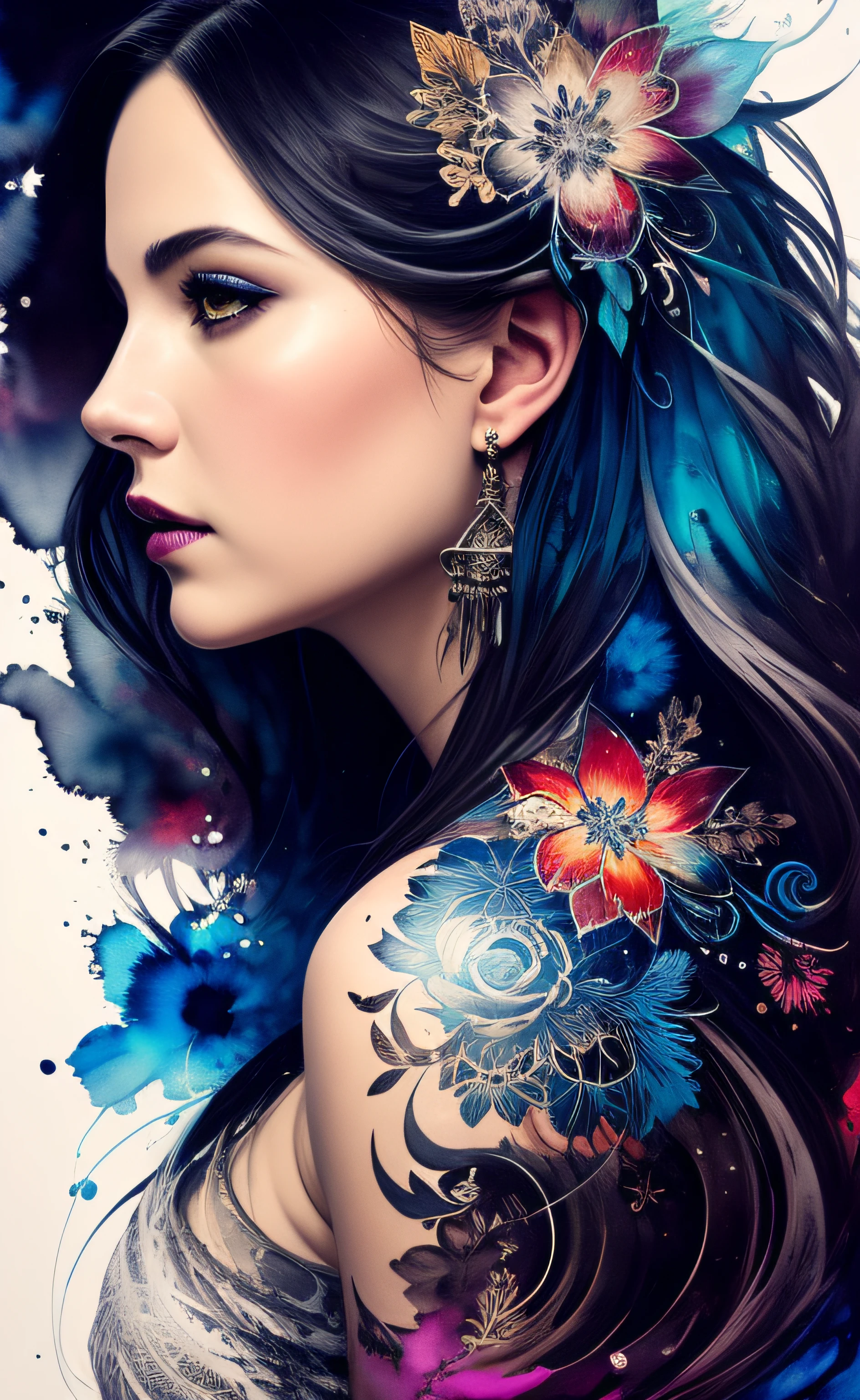 um close up de uma mulher com uma flor no cabelo, lindo arte digital, linda arte digital linda, exquisite digital illustration, stunning digital illustration, Arte bonita UHD 4K, bela arte digital, bela arte digital, Beautiful digital illustration, arte digital muito bonita, lindo pintura digital, pintura digital impressionante, arte digital impressionante, retrato bonito da arte da fantasia, retrato bonito da fantasia