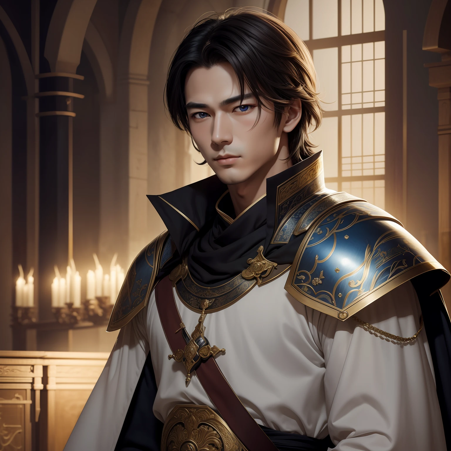 （​masterpiece）8K分辨率、top-quality、delicate and well-formed eyes,、Handsome man in knightly clothes、Model style、Rin々Shishi Face、fantasy-inspired、