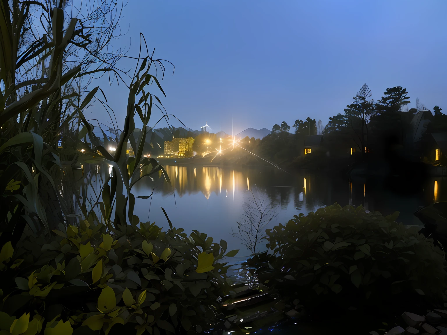 Lake light mapping，Shining night scene，Sony Alpha 9 camera，ISO 800，Soulful night，Sony A7R camera，nighttime photography。