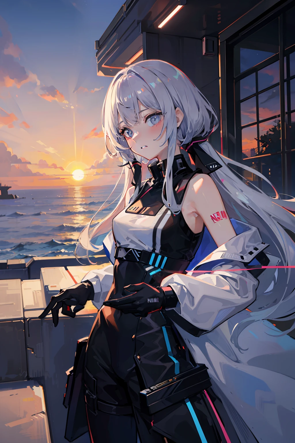 (nvinkpunk: 1.2) (snthwve style: 0.8) Corvette, light wave, sunset, complex and elaborate design
