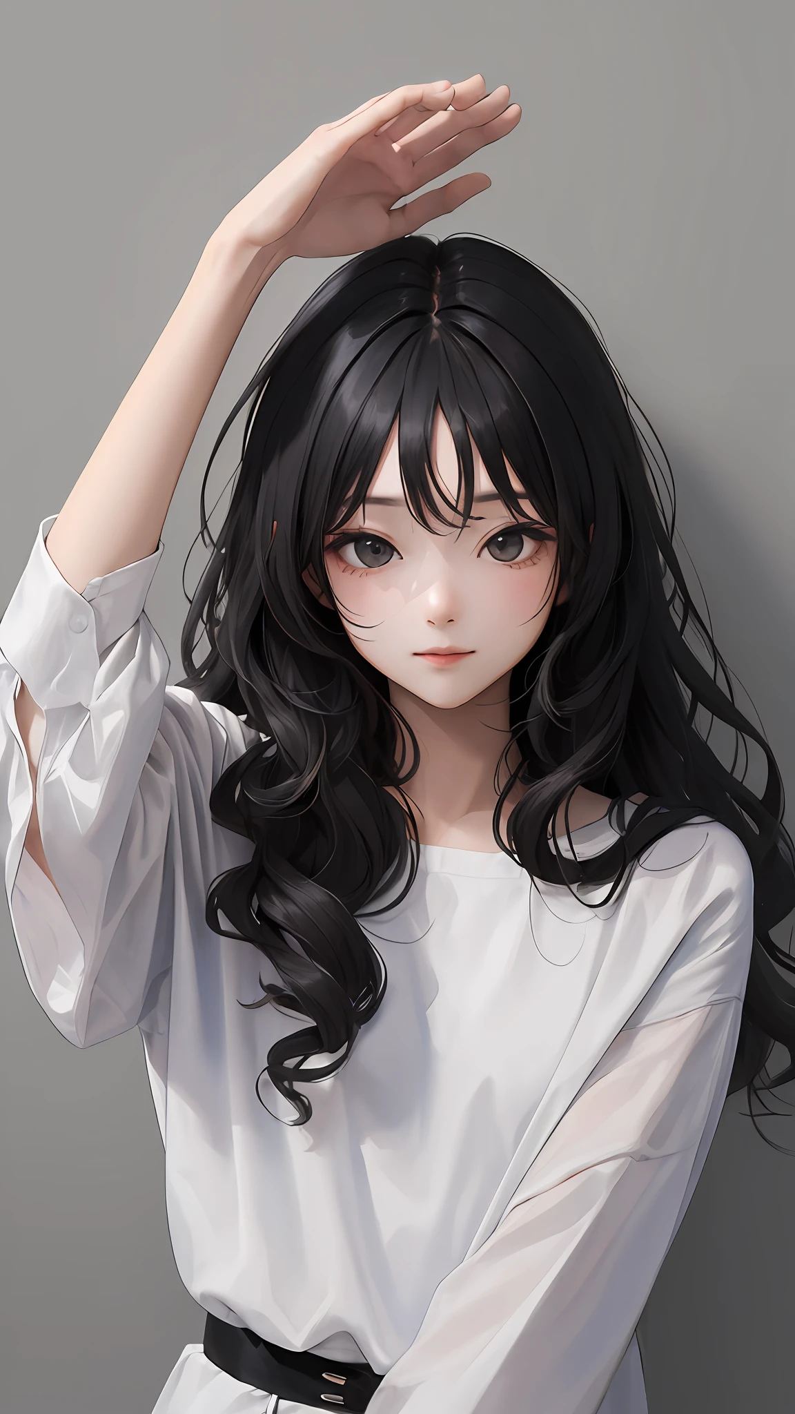 (masterpiece, best quality:1.4), looking at viewer,
(wavy hair:0.8), long hair, black hair, black theme,