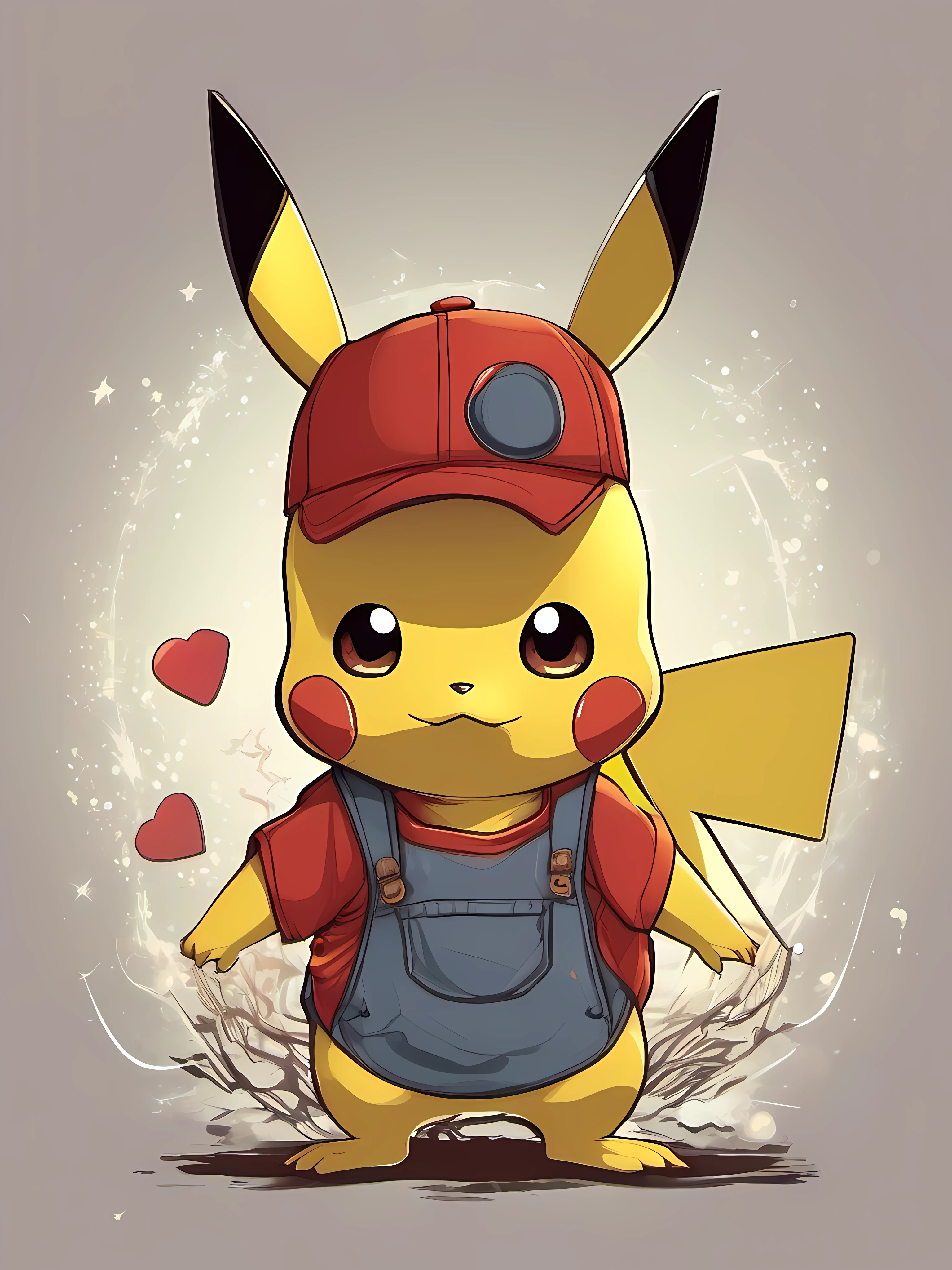 Illustration of pikachu, cute character, fantasy, clear background, t-shirt design, vector art