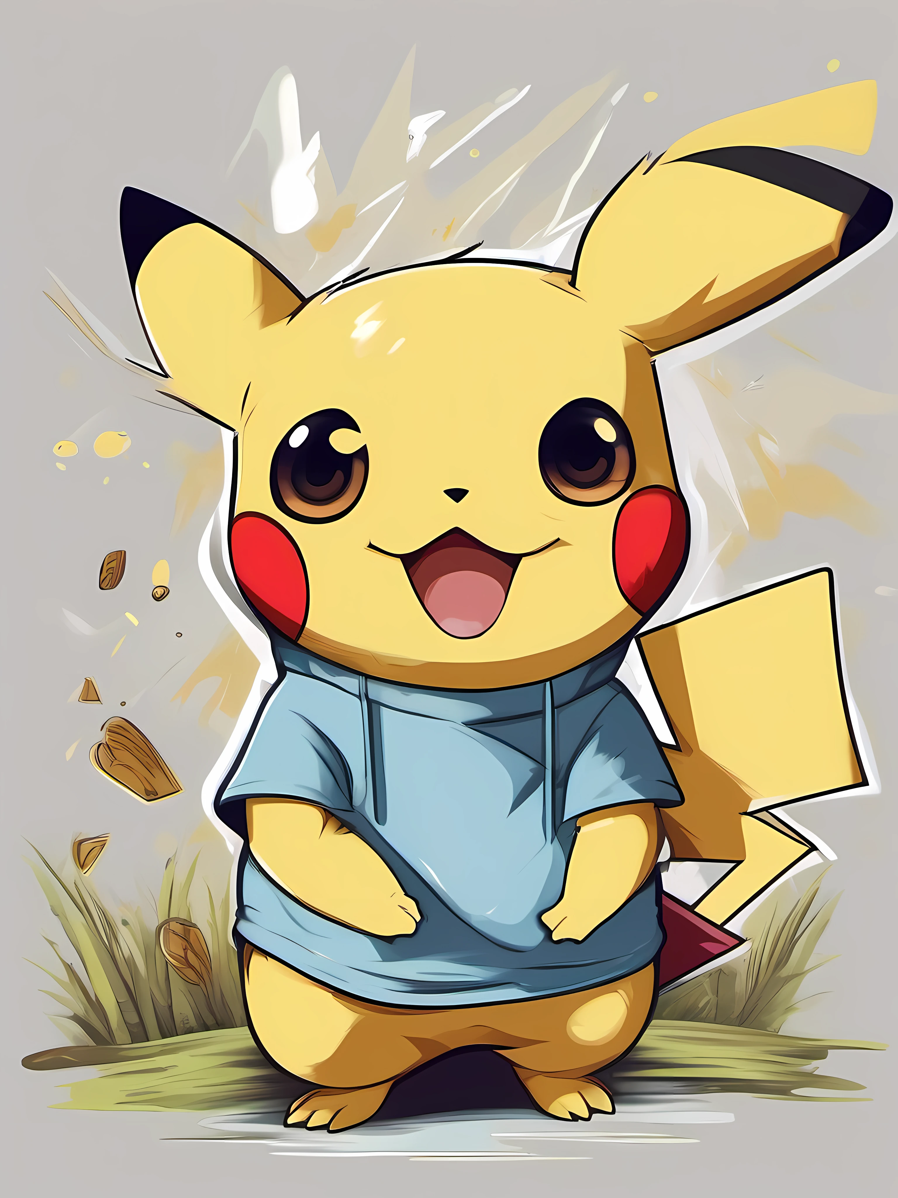 Illustration of pikachu, cute character, fantasy, clear background, t-shirt design, vector art