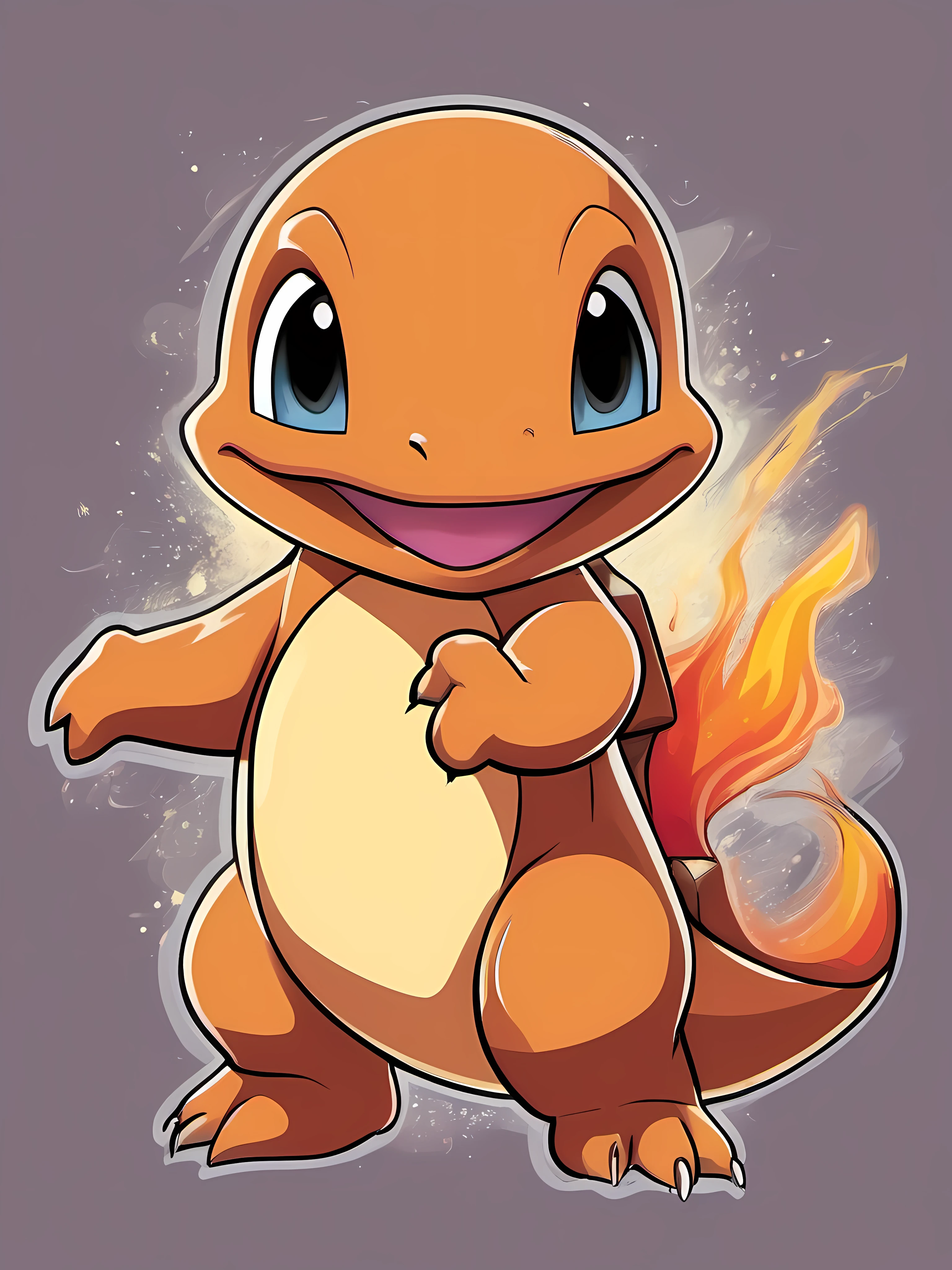 Illustration of Charmander, cute character, fantasy, clear background, t-shirt design, vector art