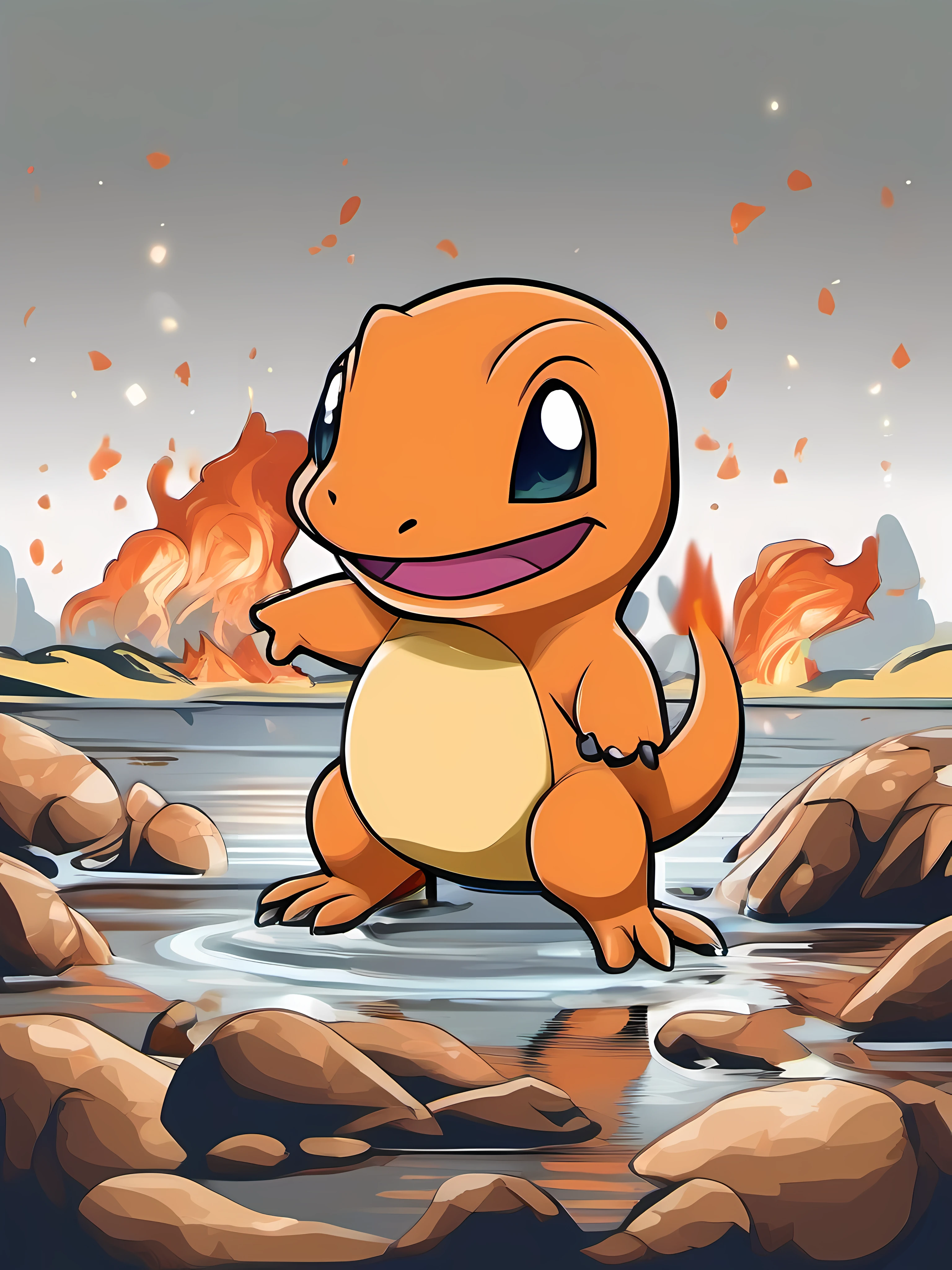 Illustration of Charmander, cute character, fantasy, clear background, t-shirt design, vector art