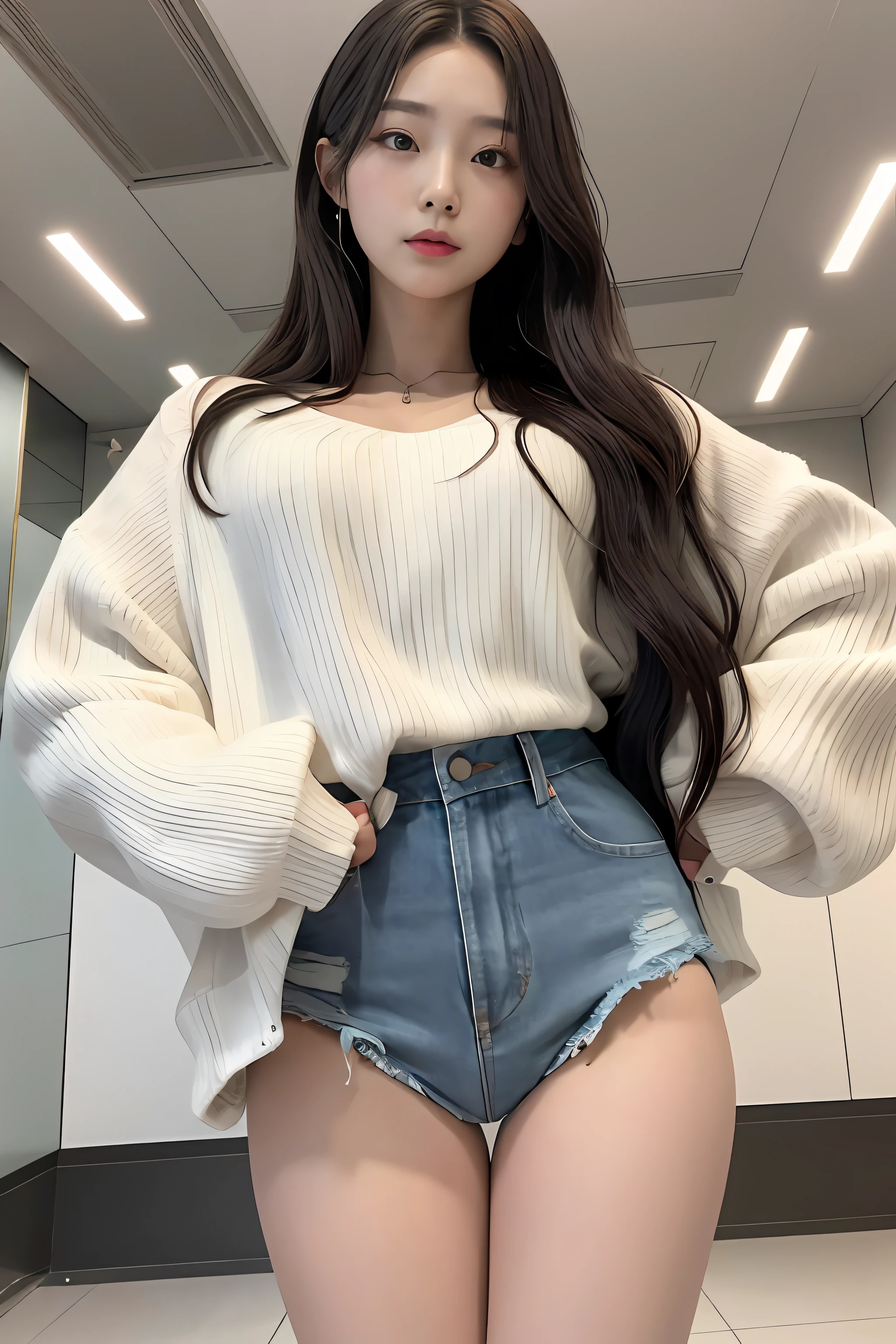 （best qualtiy：1.4）， （tmasterpiece：1.4）， （A high resolution：1.2）， （The is very detailed：1.2）， Human body ratio 3：7，Bust length，Long hip circumference，The waist circumference is shorter ，Korean girls，（Each girl dresses differently in fashion：1.4），dynamicposes，Power plant，