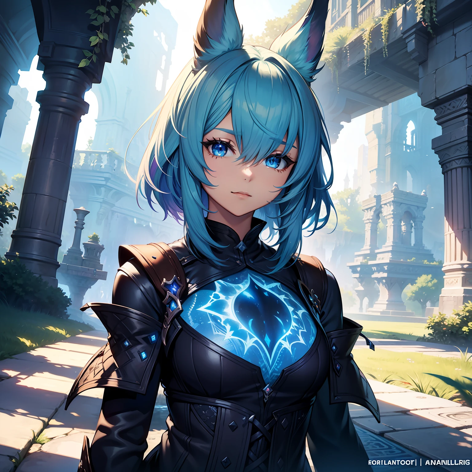 "A loporrit from Final Fantasy 14, portrayed in a breathtaking and detailed manner, capturing its adorable features and vibrant colors, set against a mesmerizing fantasy landscape, with immersive lighting and shadows."