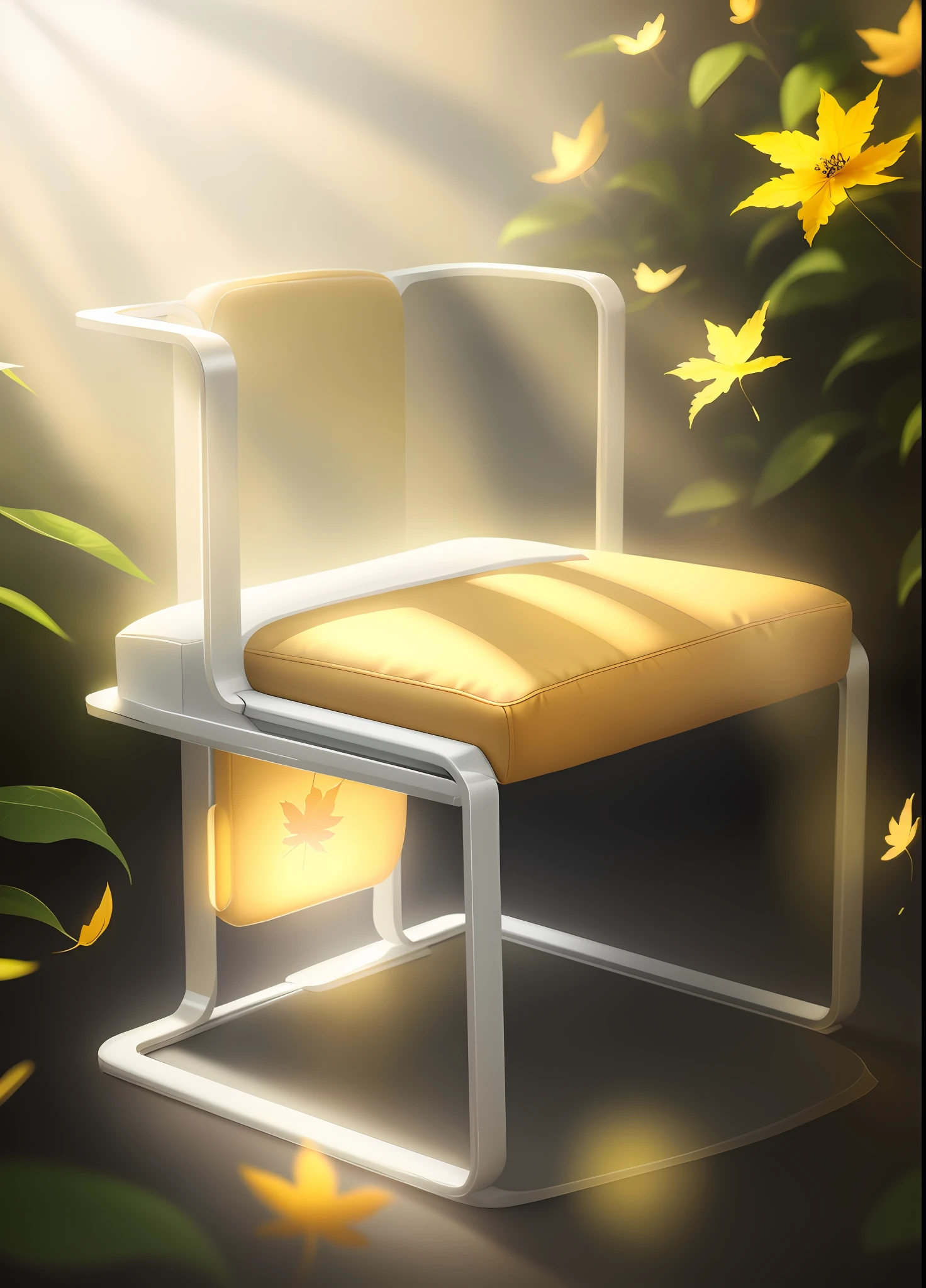 tmasterpiece，best qualtiy，（The is very detailed的 CG unified 8k 壁纸）（best qualtiy），（Most Best Illustration），（best shadow） Natural valley delicate leaves of petals representing autumn colors fall in the air ray tracing，ultra - detailed，The label is white，Solid background color，Yellow soft light irradiation，Seats that highlight high-end luxury --v6