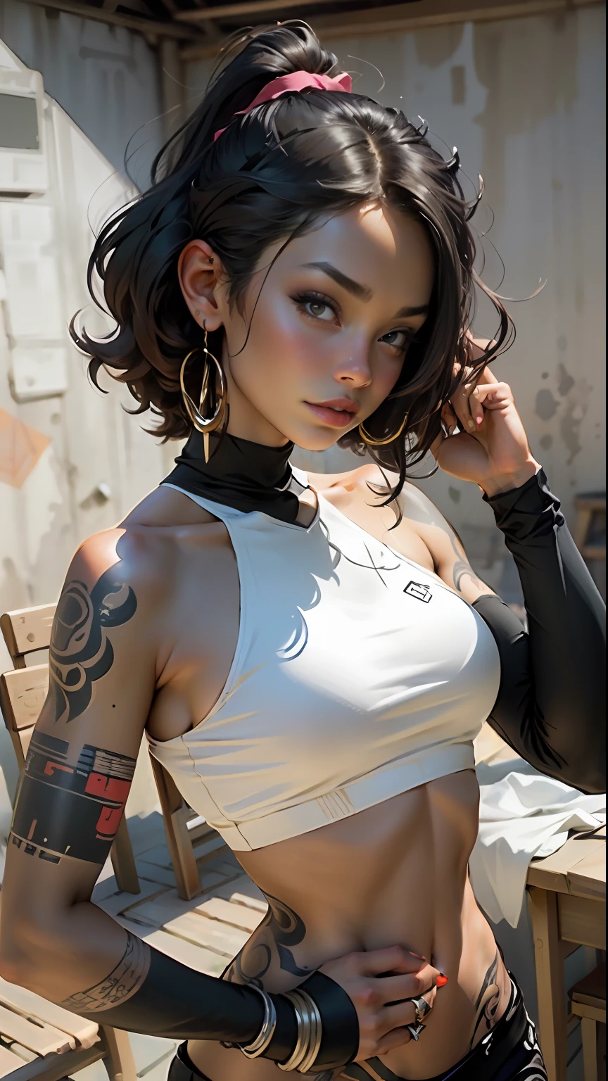 Linda mulher corpo definido detalhado usando cosplay gata negra, seios grandes Tattoo ideas that represent strength and courage around the arm