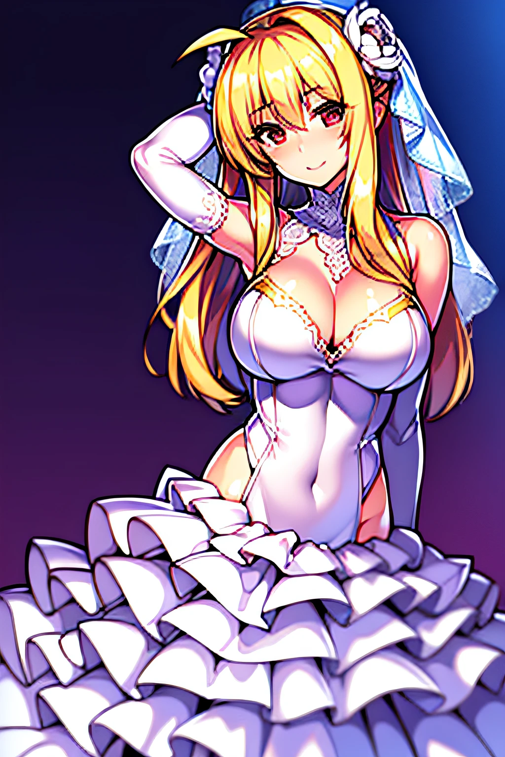 (((Best quality))), ((Ultra-detailed)), ((illustration)), ((Disheveled hair)), ((frilld)), (1 girl), (Solo),wedding gown,