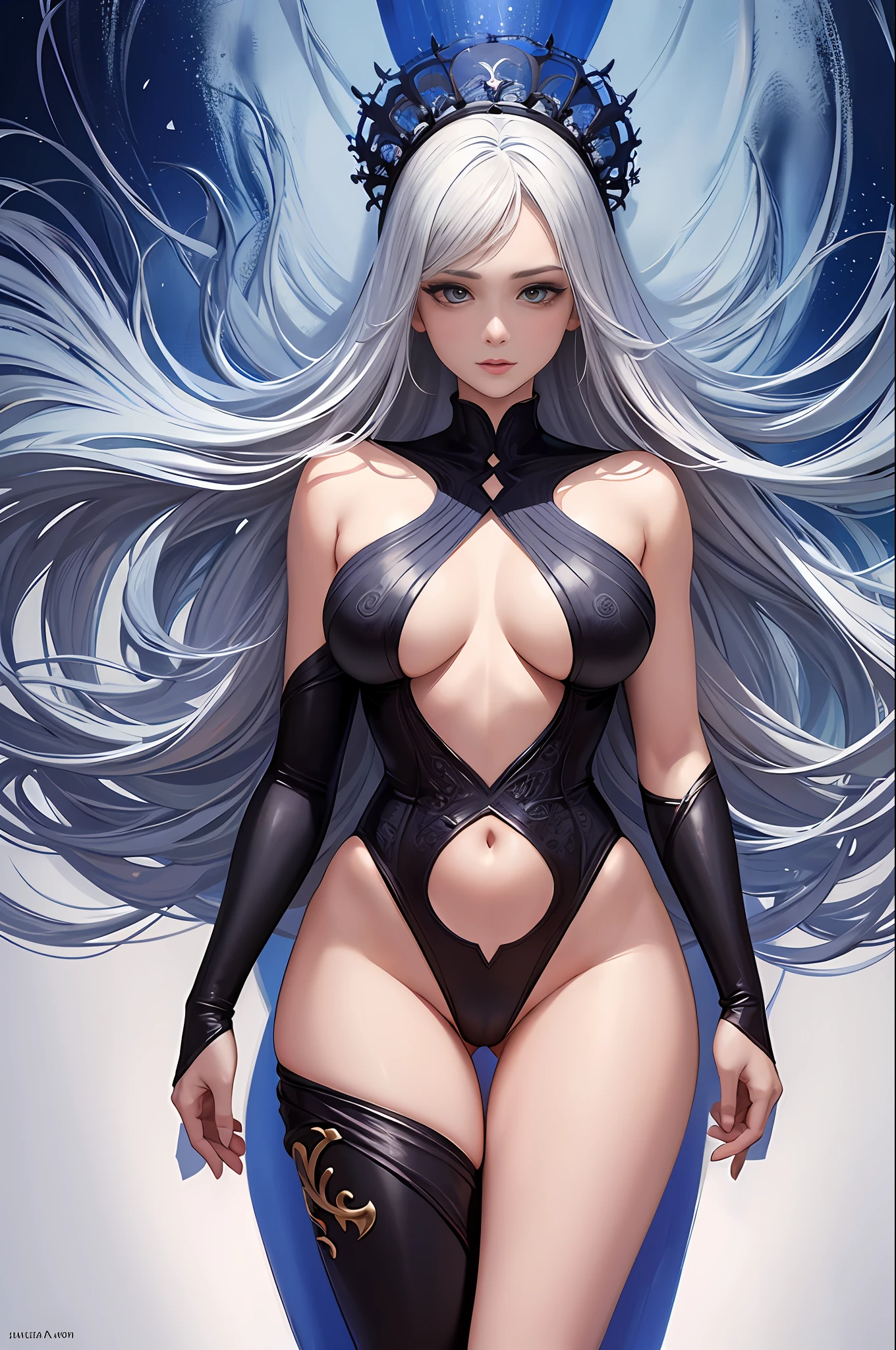Illustration art, painting art, Whole body movement, Sexy woman in sexy clothes, Soprano Woman, Very cool facial expression, Gorgeous background, Great erotic art, painting art, Sexy art, Detailed body part details, frontage, Lateral face, on  back, Inspired by J.c.Ryan Decker, Epic European and American illustrations, Tall, The whole body is evenly sexy