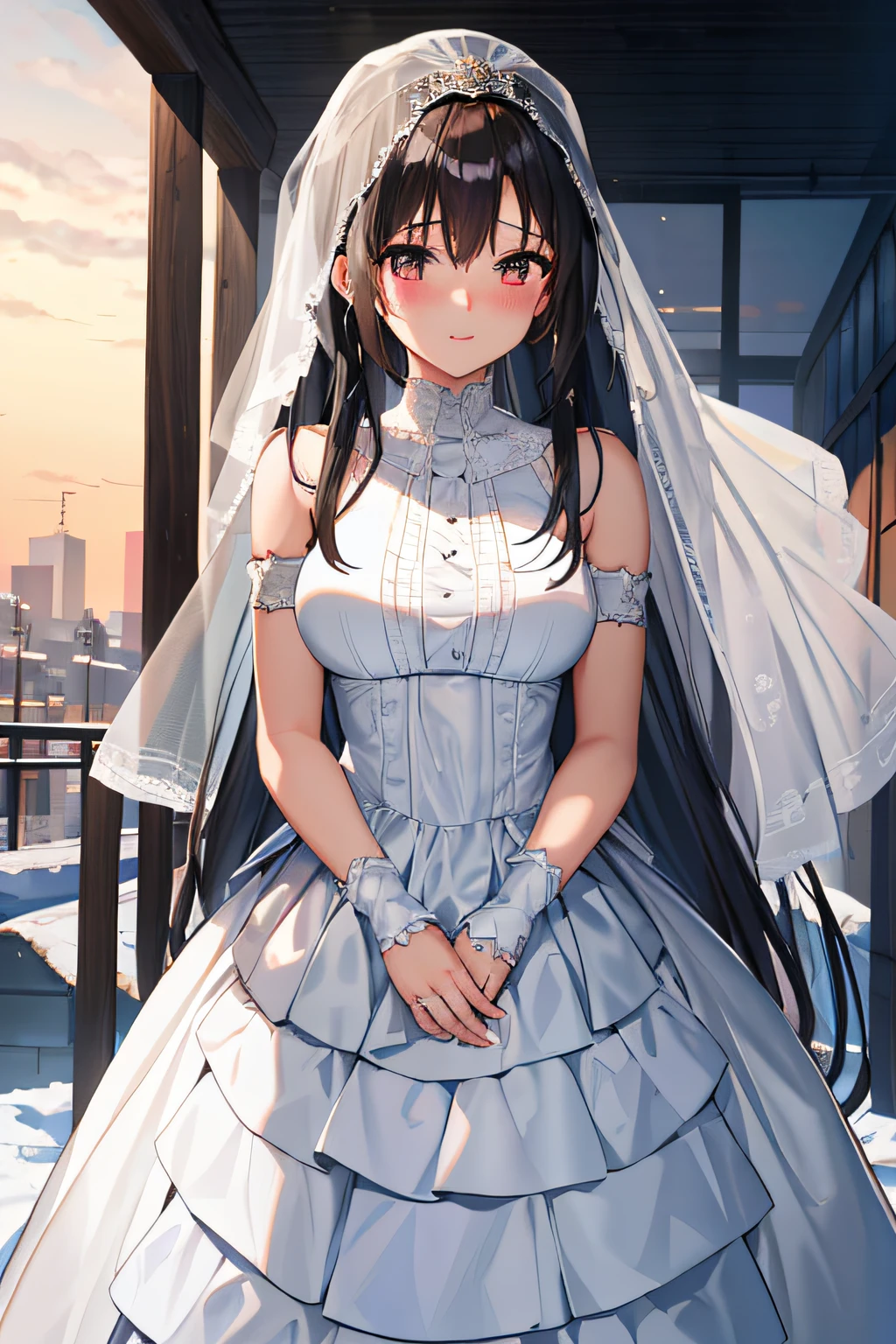 anime - style image of a woman in a wedding dress with a veil, in dress, cute anime waifu in a nice dress, Smooth anime CG art, anime moe art style, twintails white_mitts, high detailed official artwork, 4k manga wallpapers, anime girl in a maid costume, clean and meticulous anime art, Maid dress, style of anime4 K