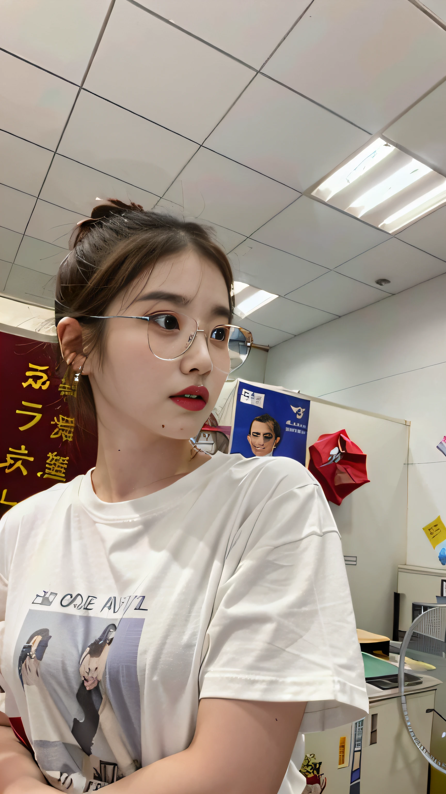 There was a woman in a white t-shirt