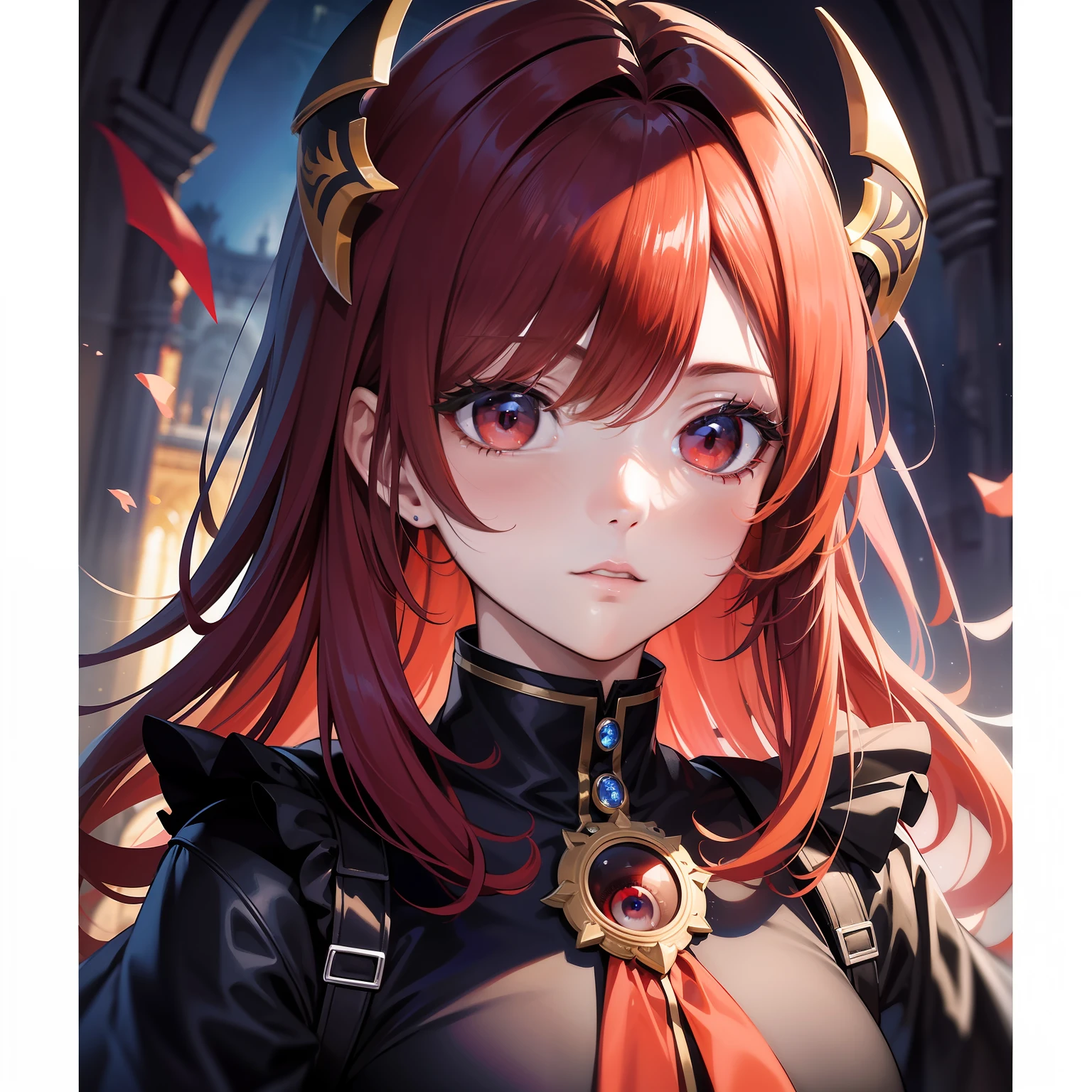 top-quality、超A high resolution、ultra-detailliert、An ultra-high picture quality、Anime Art、coliseum、slaughter、Fallen Angel、Anime Art Man、Super Detailed Men、Medium hair、Red-haired、Red eye、Issued Eyes、Murderous background、Madness、Scare