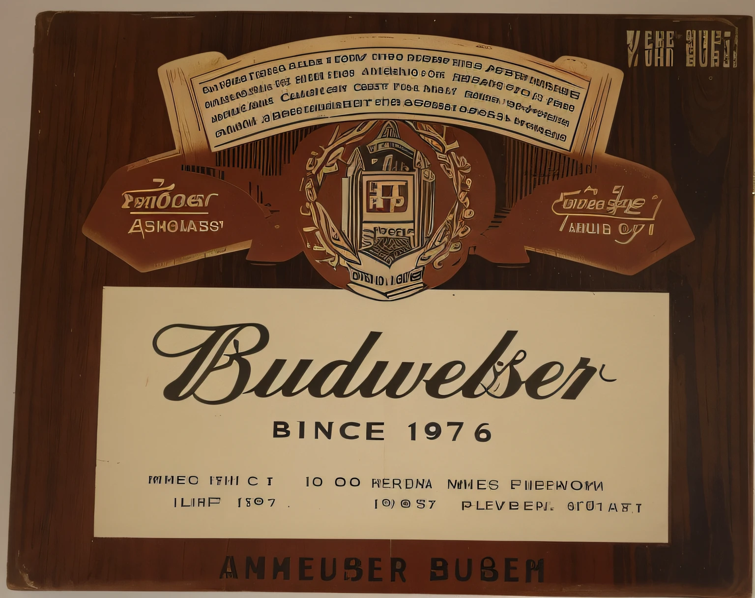 The Aalfed sign on the wall，There is a beer label on it, Buds, 1957, 1958, 1 9 5 8, 1956, 1 9 5 6, front label, 1961, 1 9 6 1, from 1977, 1 9 6 5, 1965, very detailed labeling