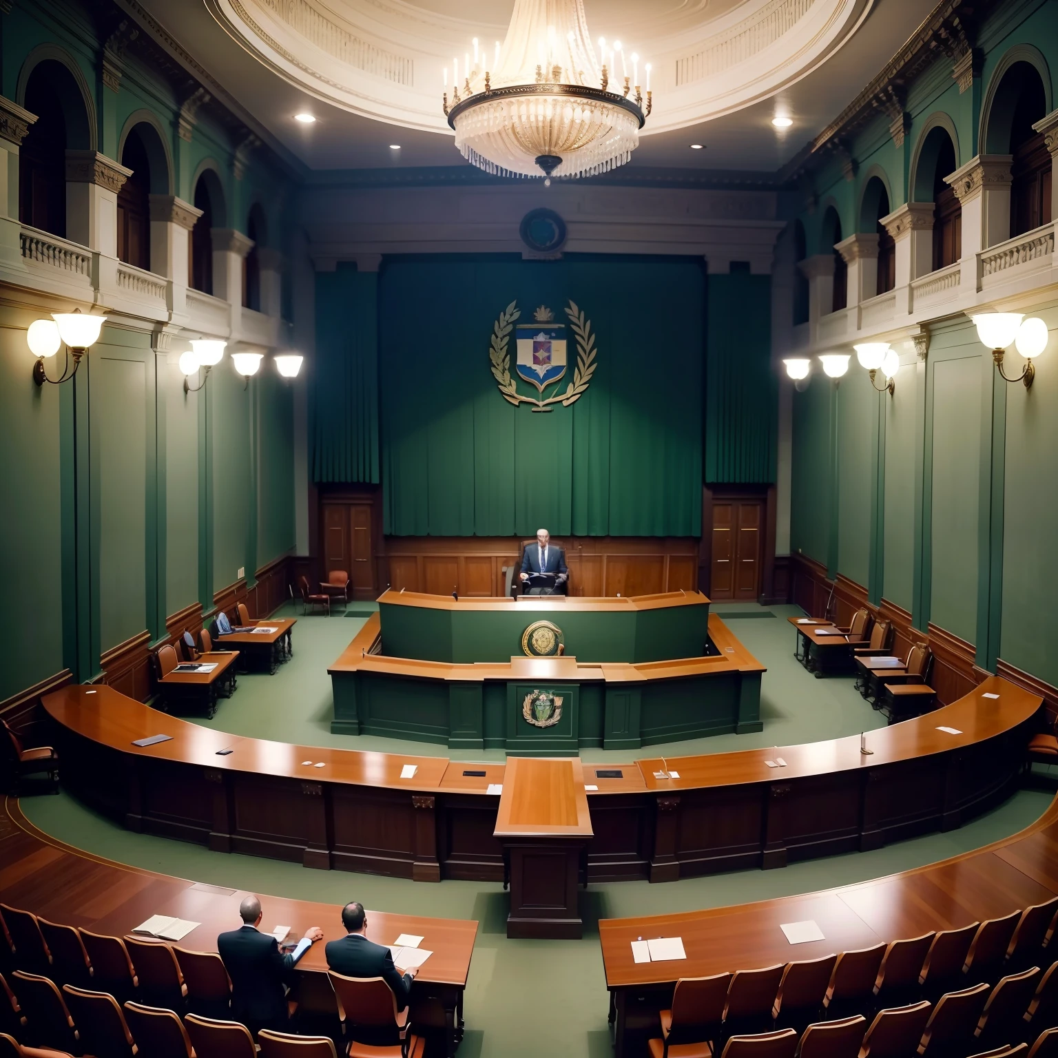 realistic scenario "scenecy, Interior of the Chamber of Deputies, politicians occupying several seats, Judges ahead of politicians, Brasil, Square of the Three Powers, capital federal" --auto