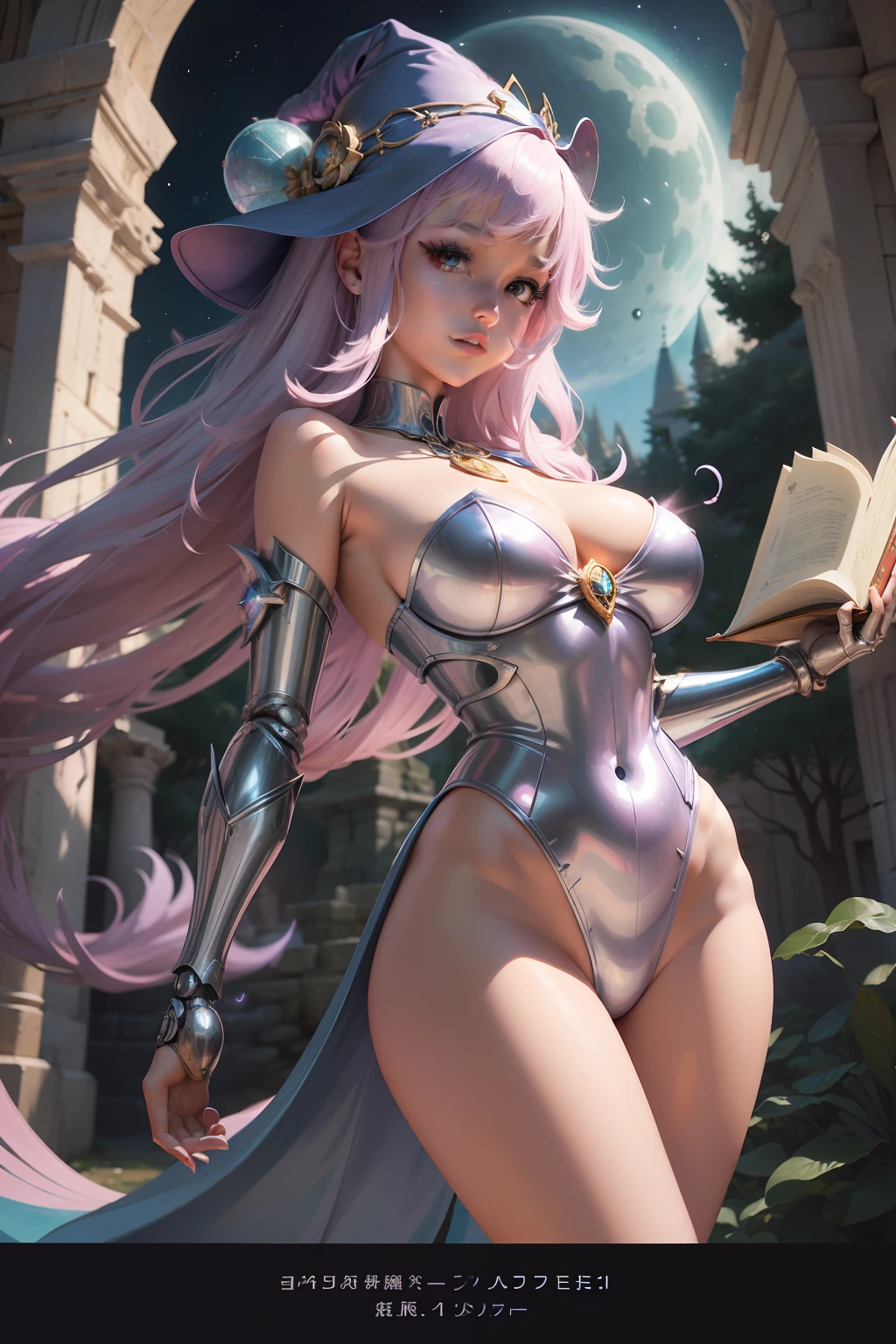 Close up of cartoon character holding book, a sorceress casting a ice ball, fantrome, flirty anime witch casting magic, bubblegum body, /!\ a sorceress, nanogirl, biomechanical oppai, urusei yatsura, old artbook, [ Tarot Cards ]!!!!!, Psychic Girl, knights of zodiac girl