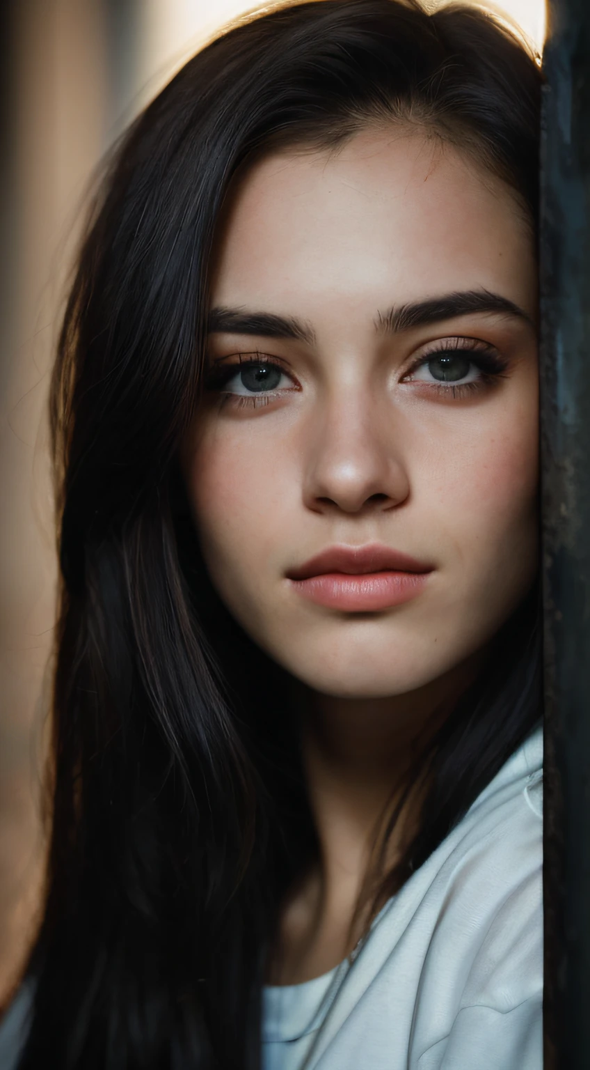 (close-up, editorial photograph of a 21 year old woman), (highly detailed face:1.4) (smile:0.7) (background inside dark, moody, private study:1.3) POV, by lee jeffries, nikon d850, film stock photograph ,4 kodak portra 400 ,camera f1.6 lens ,rich colors ,hyper realistic ,lifelike texture, dramatic lighting , cinestill 800,