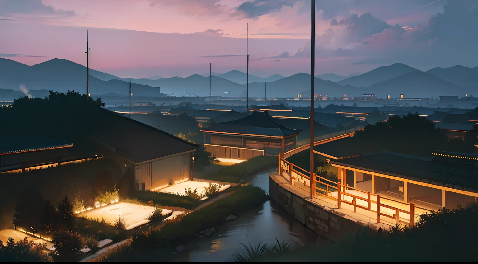 Ancient Chinese suburban environment,Pitch black night,Desolate mountain forests,Upside down environment