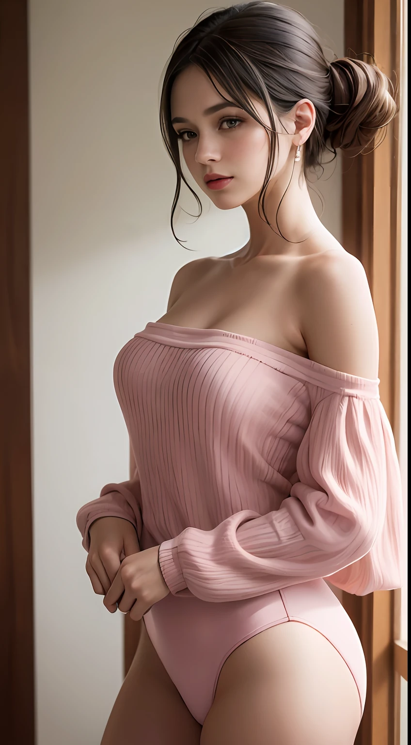 Best Quality, Masterpiece, Ultra High Resolution, (Realisticity: 1.4), Original Photo, 1girl, Pink Off-the-Shoulder, Cinematic Lighting