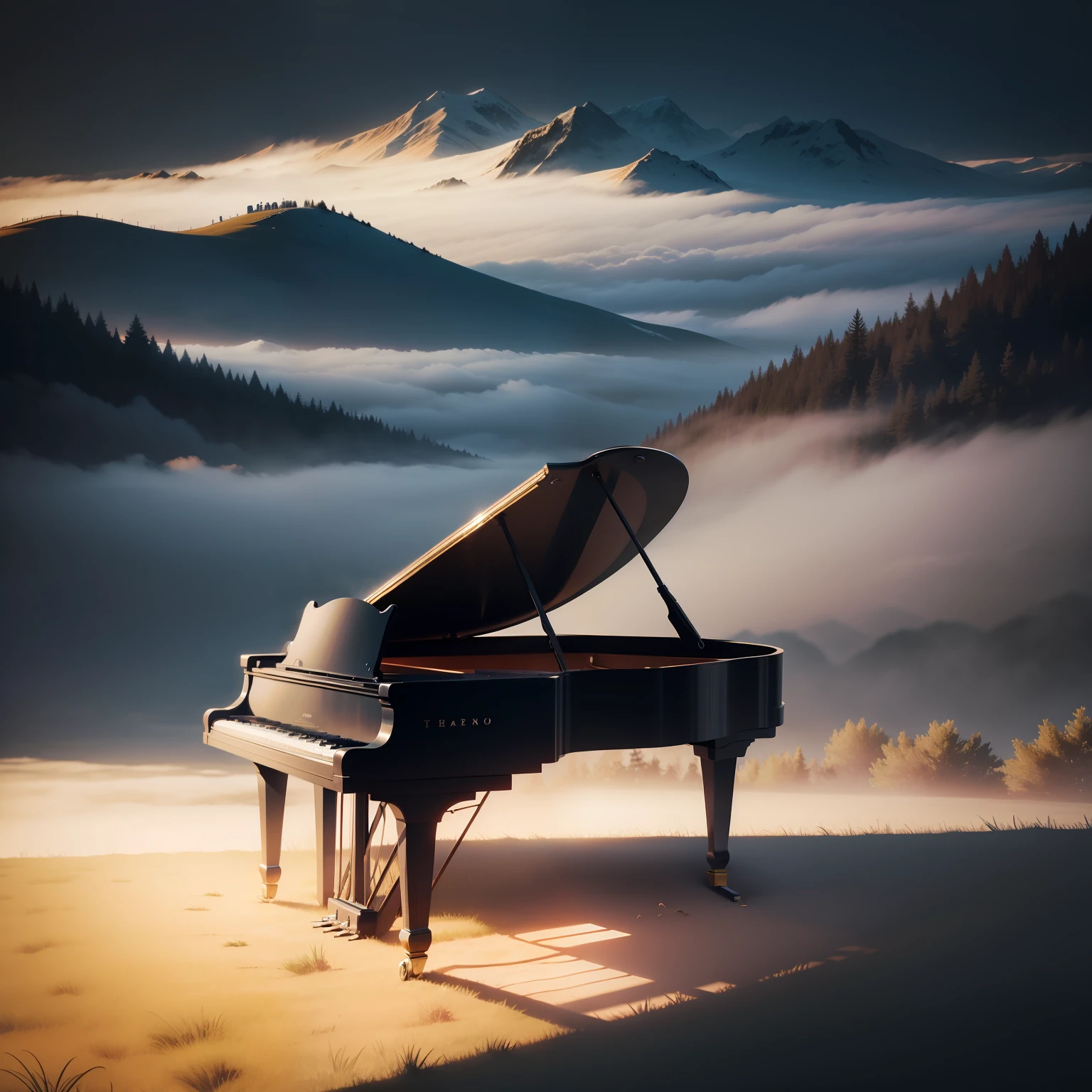 Piano in the shadow of fog