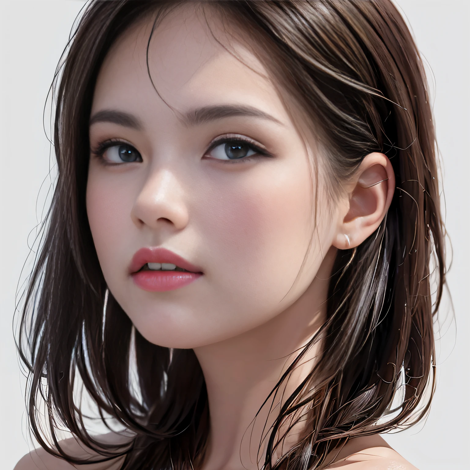 (8K, RAW Photos, of the highest quality, Masterpieces: 1.2), (Realistic, Photorealistic: 1.37), Highest Quality, Ultra High Resolution, light  leaks, Dynamic lighting, Slim and smooth skin, (Full body:1.3), (Soft Saturation: 1.6), (Fair skin: 1.2), (Glossy skin: 1.1), Oiled skin, 22 years old, Night, shiny white blonde, Well-formed, Hair fluttering in the wind, Close-up shot of face only, Physically Based Rendering, From multiple angles, maikurobikini