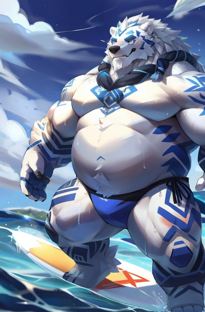 (Morning), 1volibear, 独奏, 夏天, ssmile,Fat man,sbeard,swim wears,中景 the scene is,surfing,sweat leggs,drools,Blush Sticker,buoy